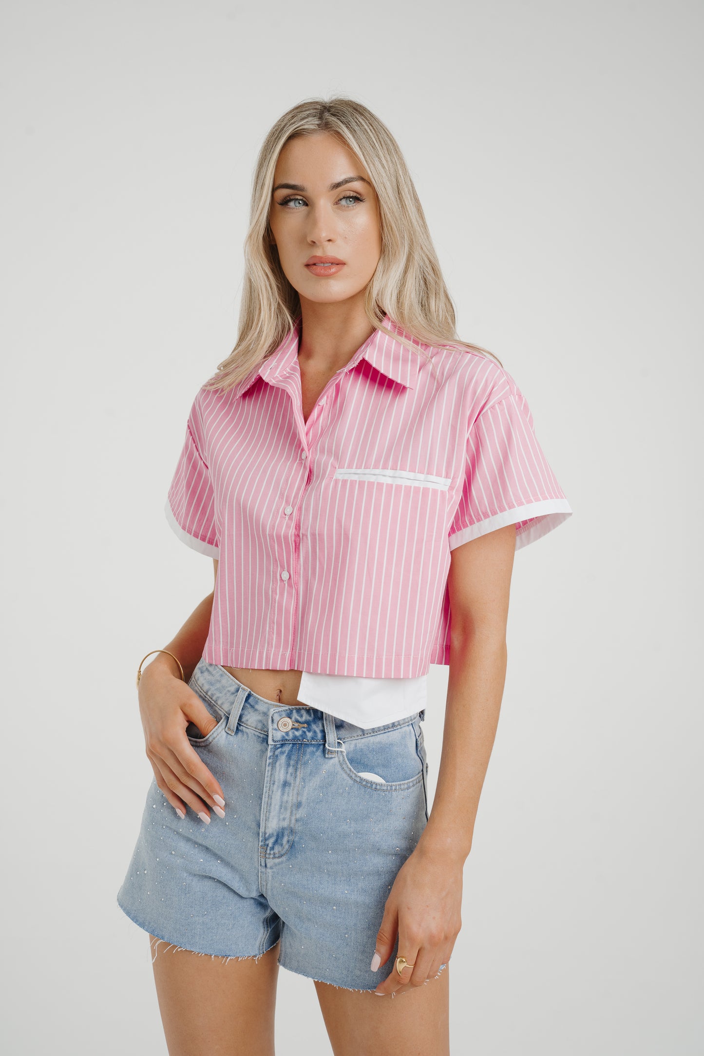 Holly Cropped Stripe Shirt In Pink