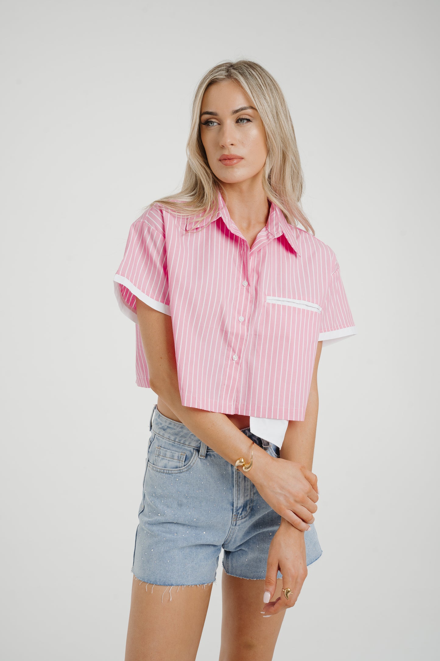 Holly Cropped Stripe Shirt In Pink