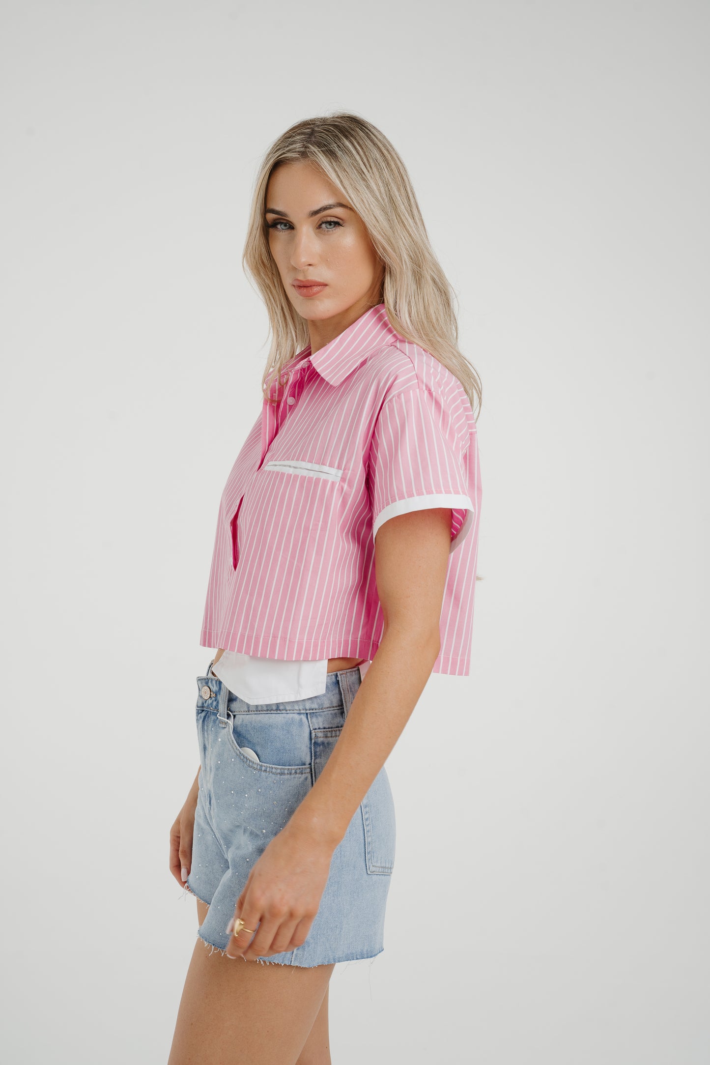 Holly Cropped Stripe Shirt In Pink