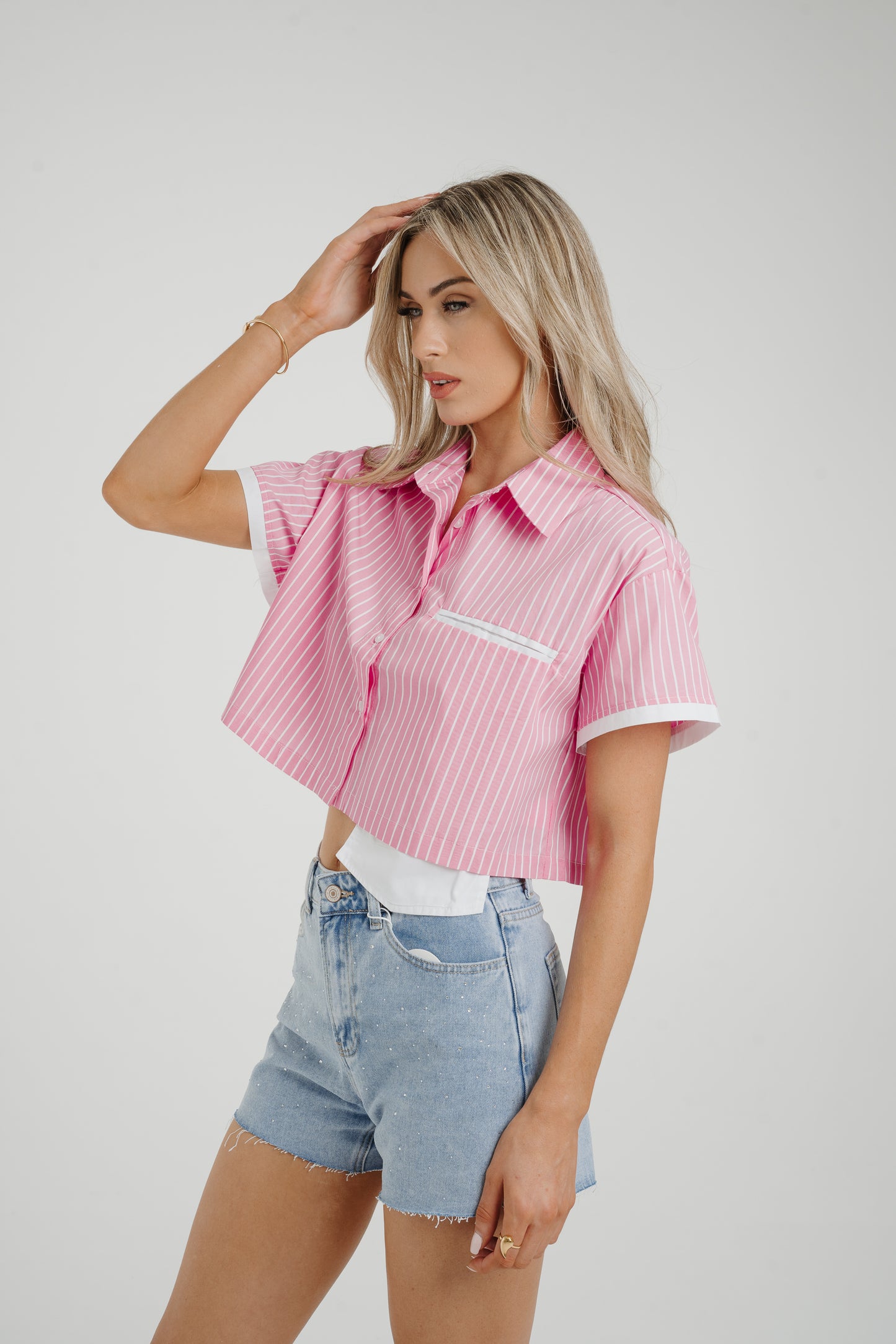 Holly Cropped Stripe Shirt In Pink