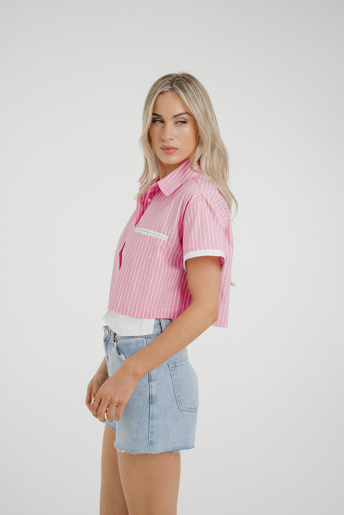 Holly Cropped Stripe Shirt In Pink