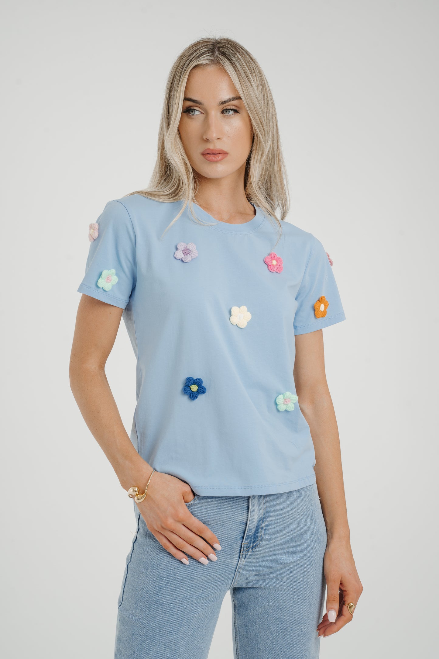 Millie Floral Appliqué T-Shirt In Blue
