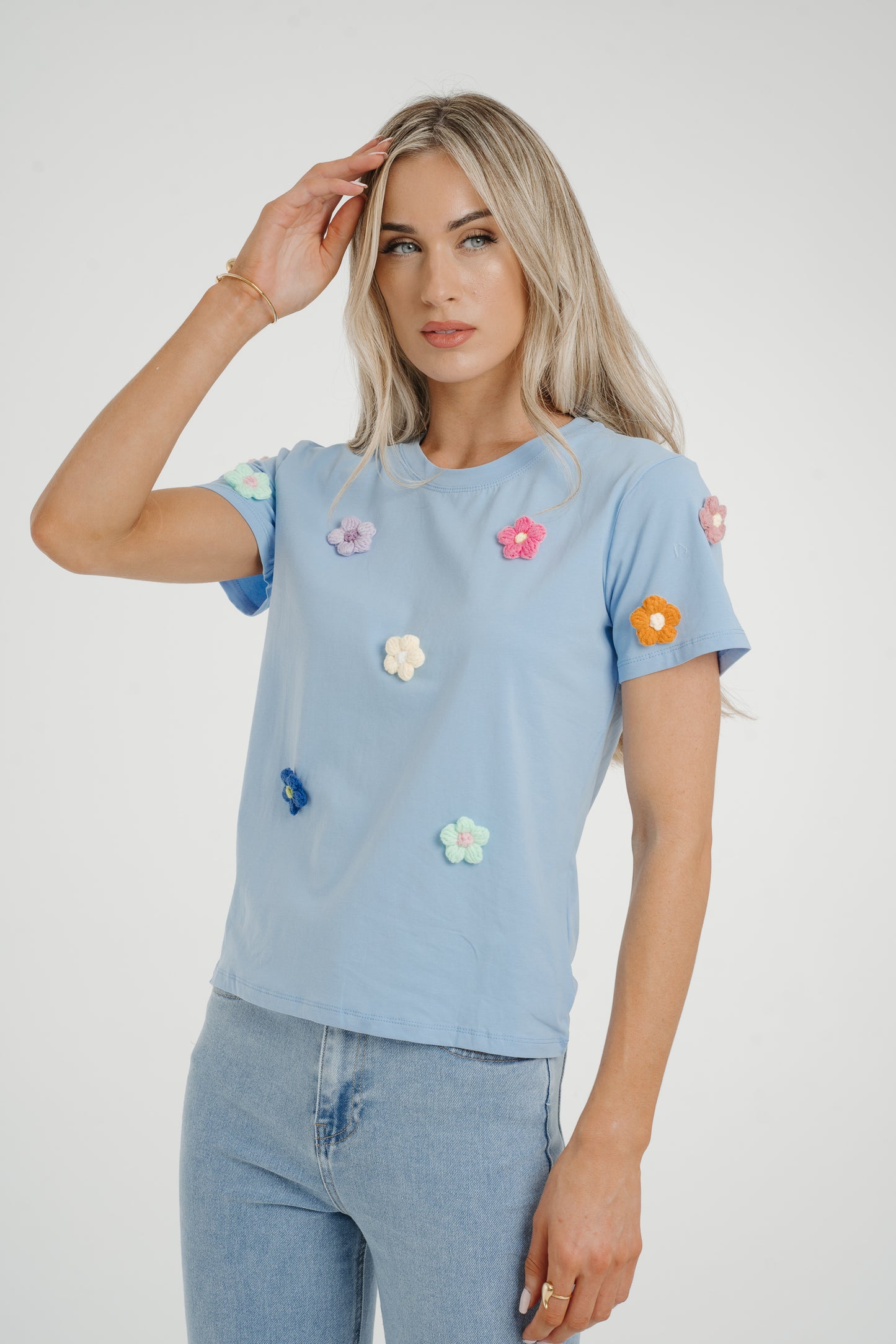 Millie Floral Appliqué T-Shirt In Blue