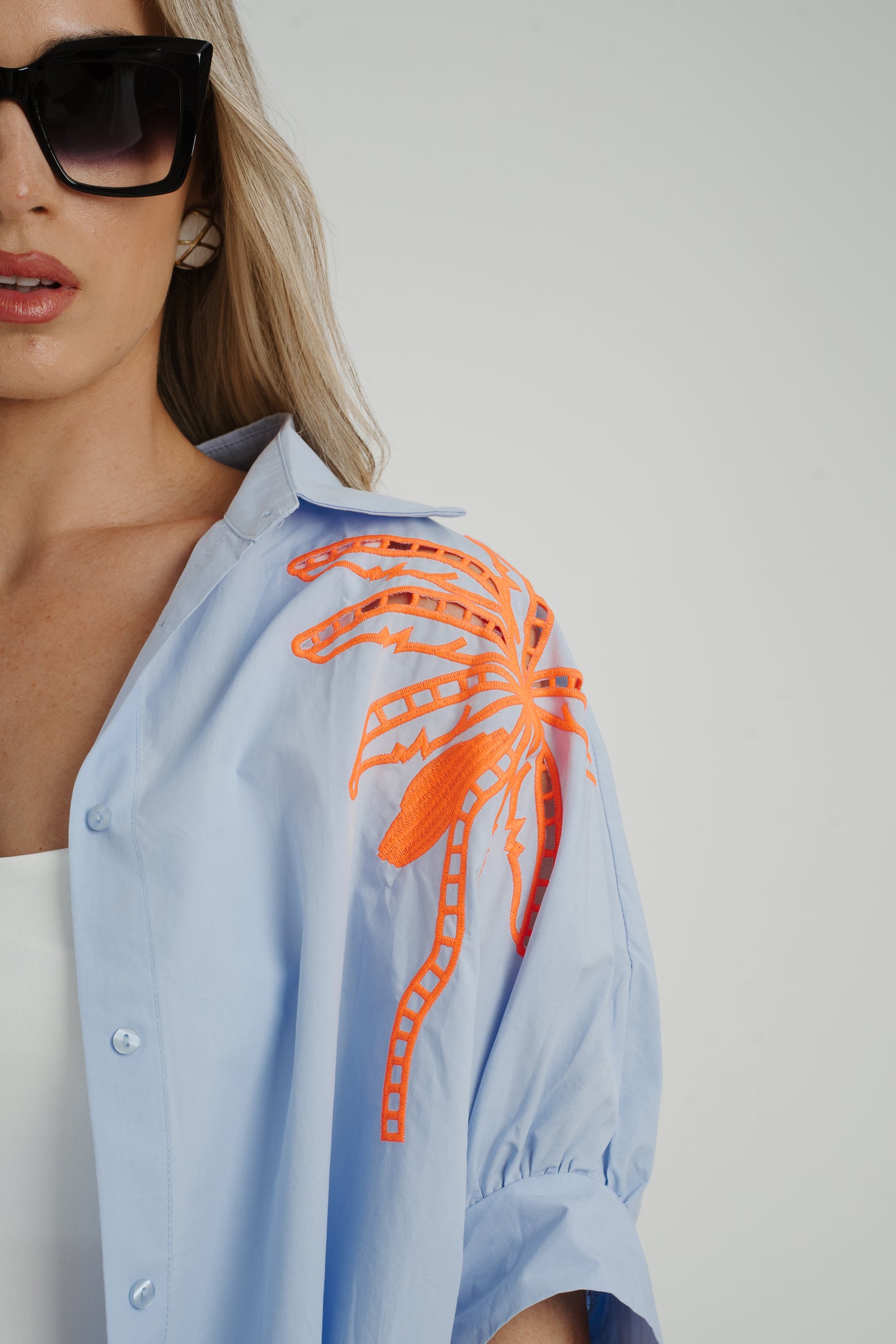Millie Embroidered Palm Shirt In Blue