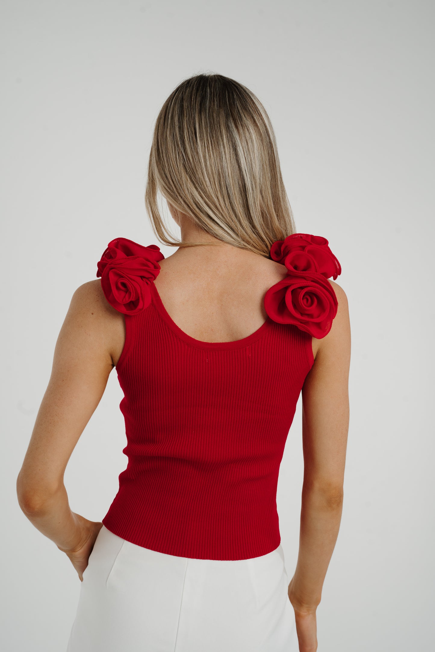 Maria Floral Shoulder Top In Red