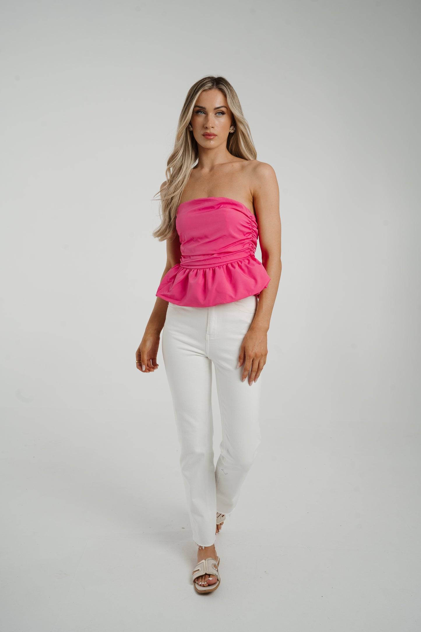 Holly Strapless Peplum Top In Pink