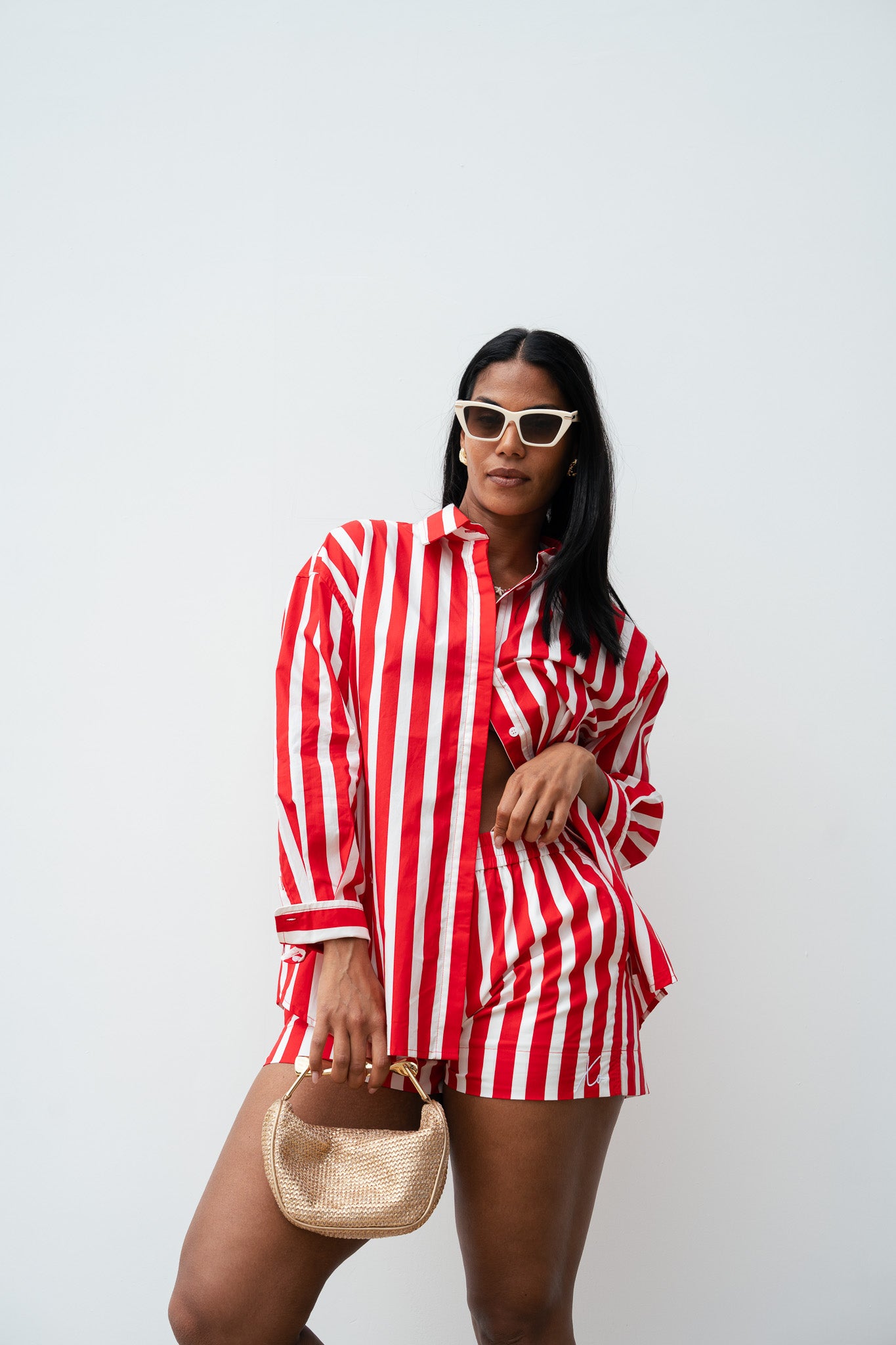Love Laura Stripe Shorts In Red & White