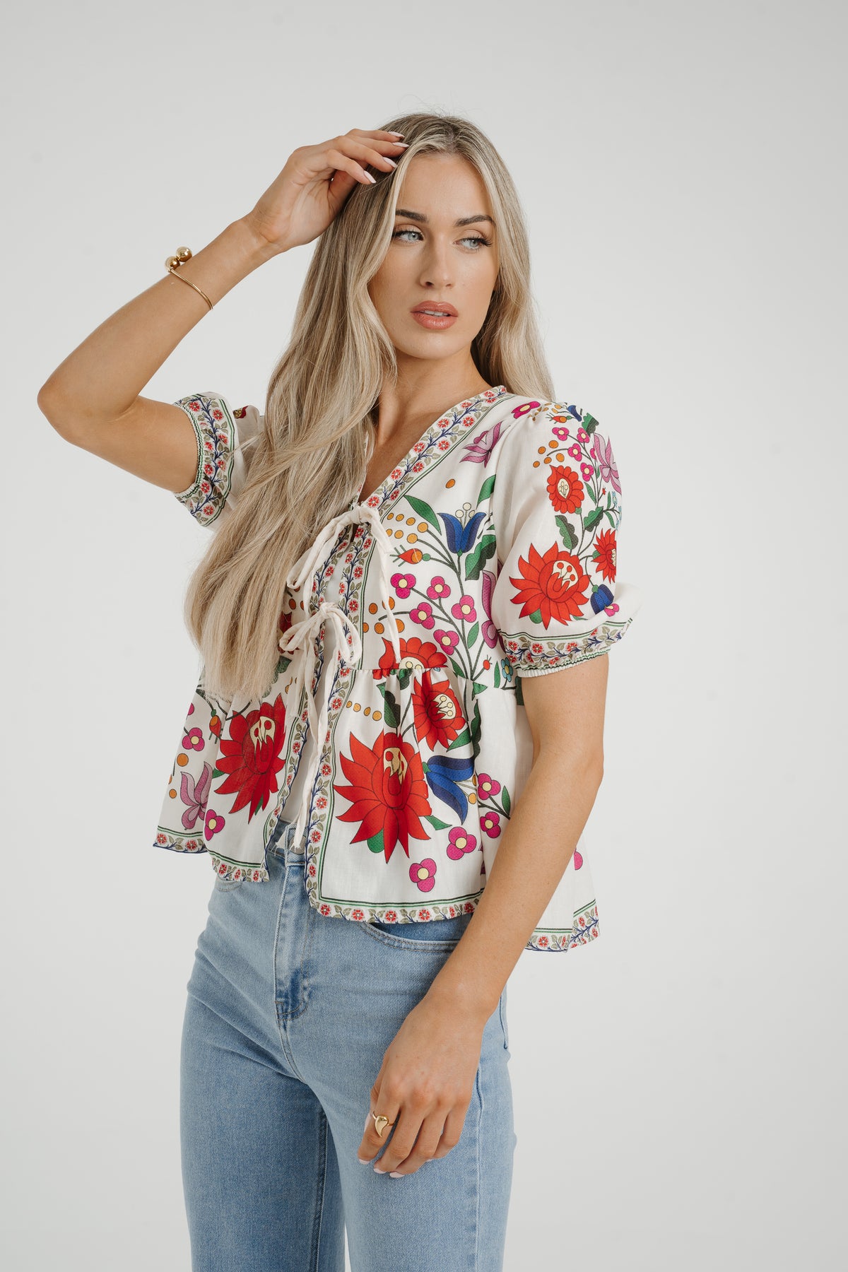 Leona Tie Front Floral Blouse In Multi