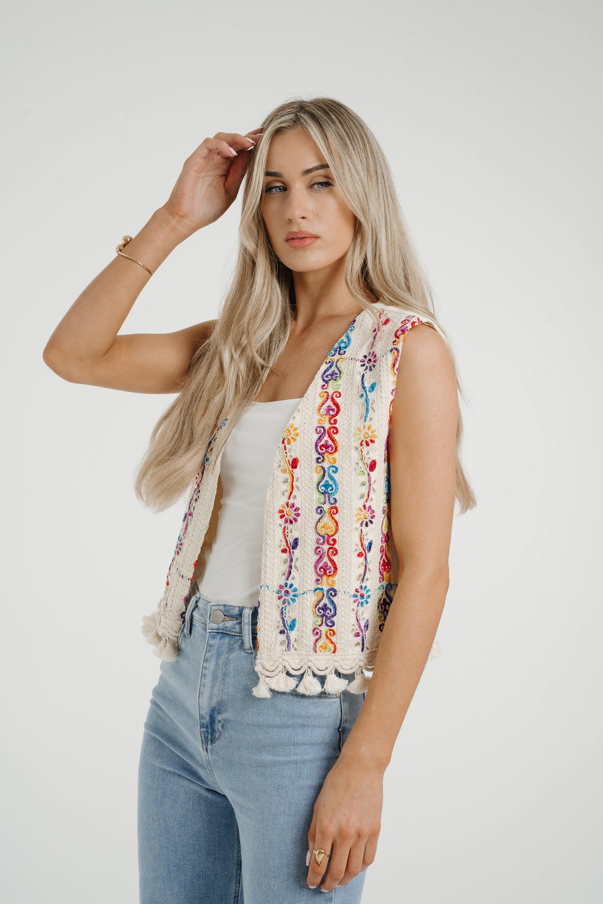 Polly Embroidered Floral Waistcoat In Neutral