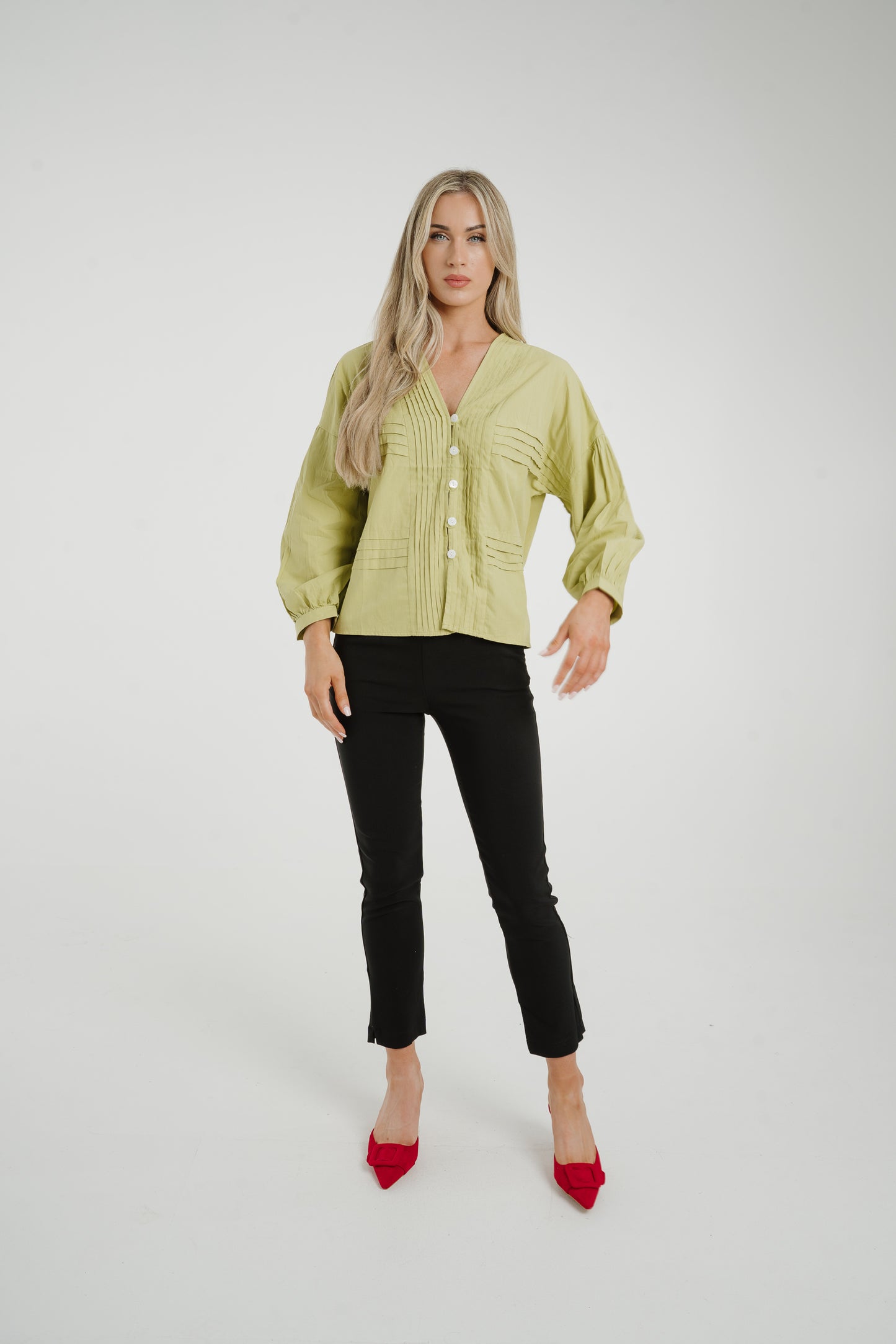 Caitlyn Puff Sleeve Blouse In Olive