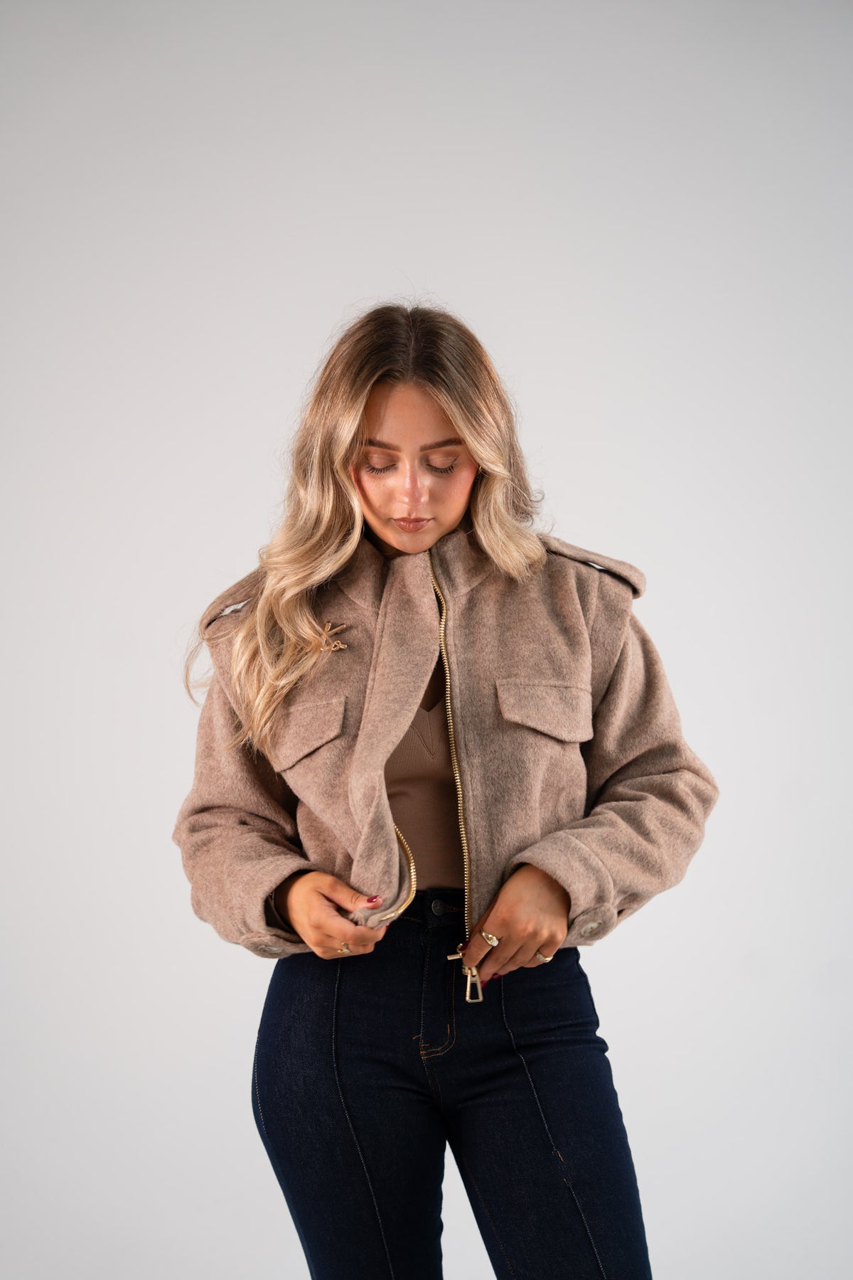 Love Laura Wool Utility Jacket In Beige