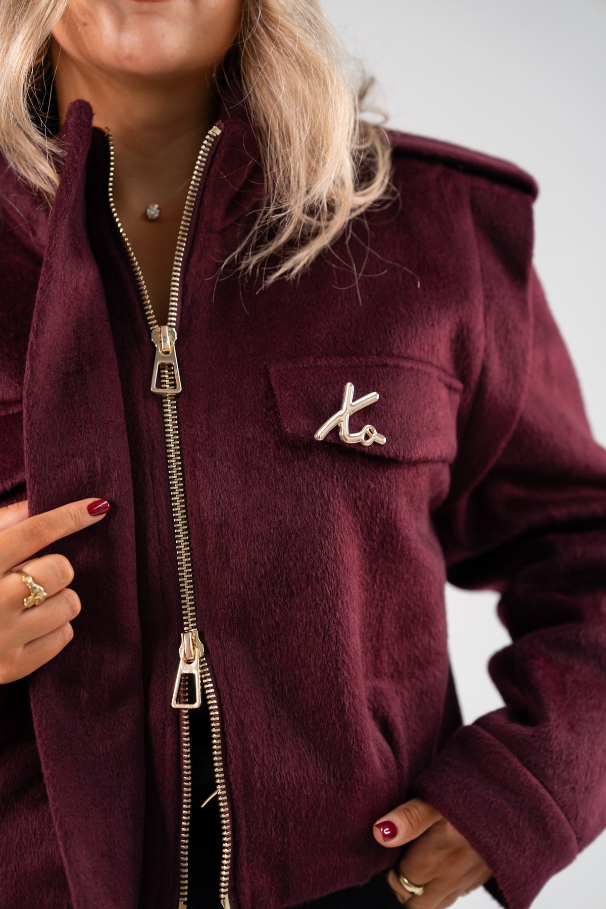 Love Laura Wool Utility Jacket In Burgundy