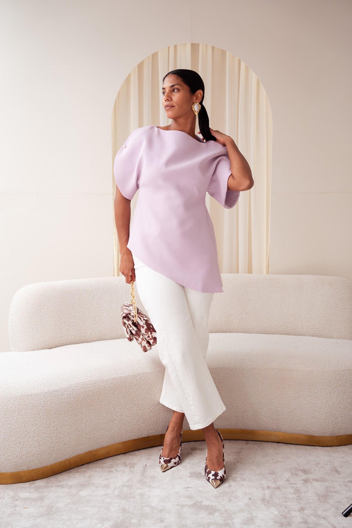 Love Laura Statement Sleeve Top In Lilac