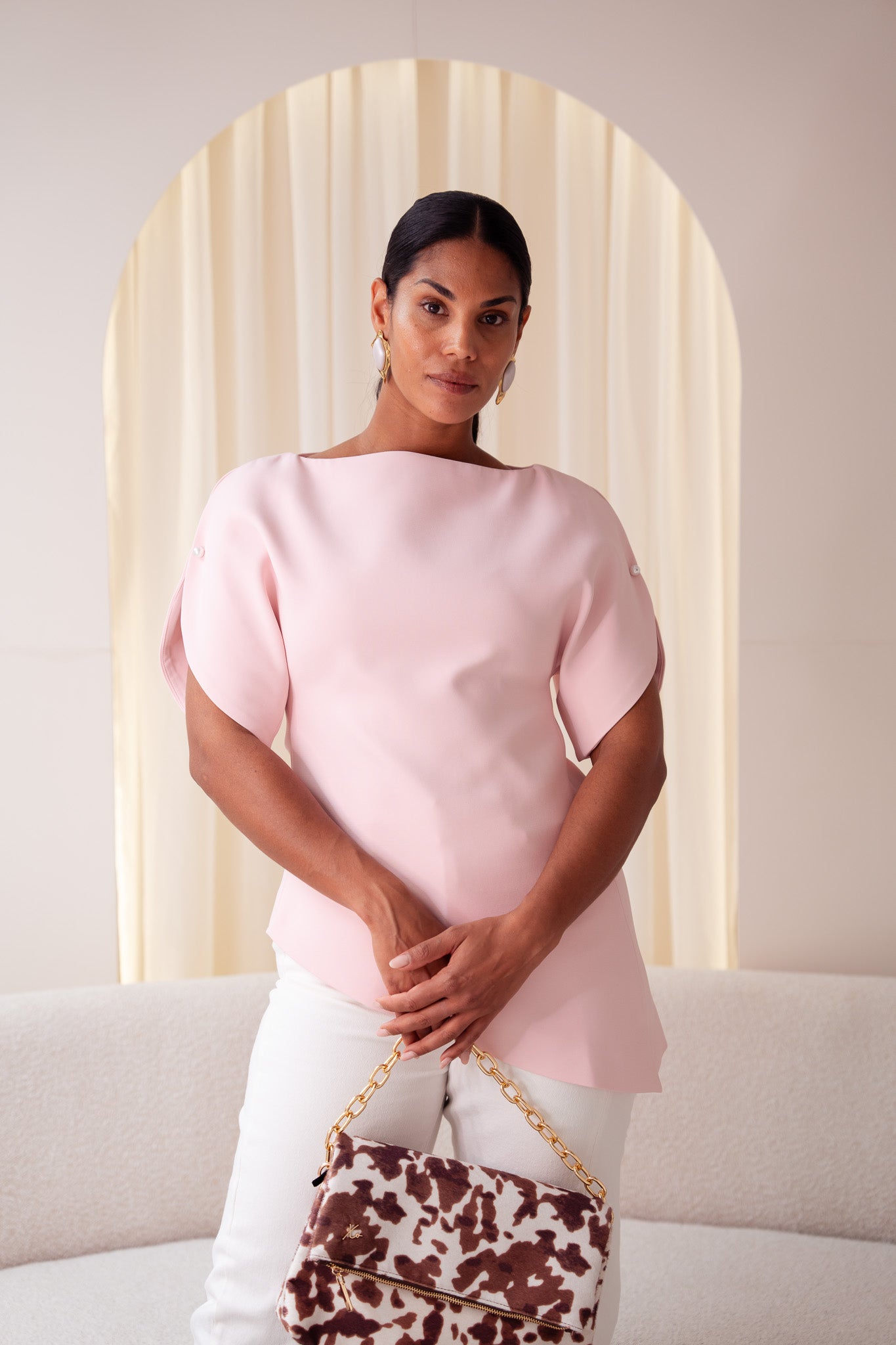 Love Laura Statement Sleeve Top In Pink