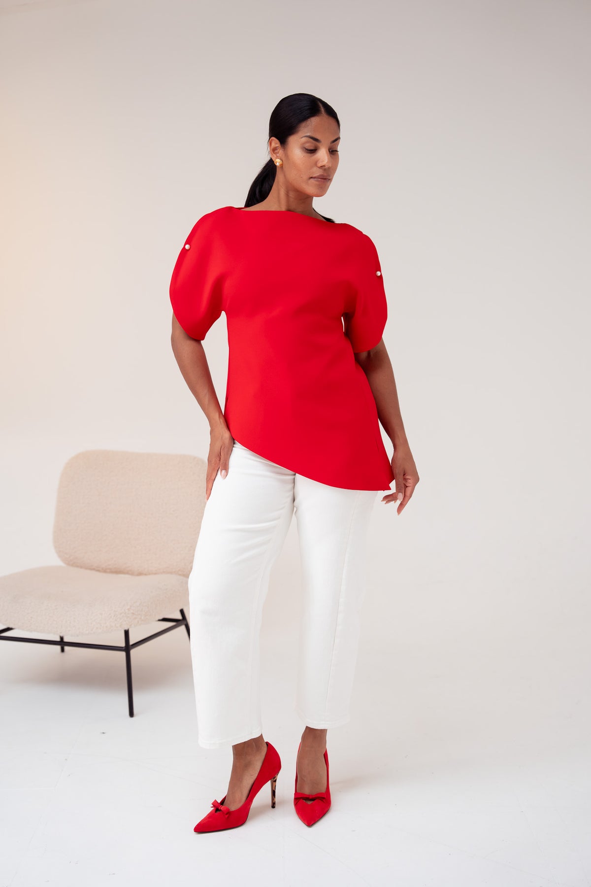 Love Laura Statement Sleeve Top In Red
