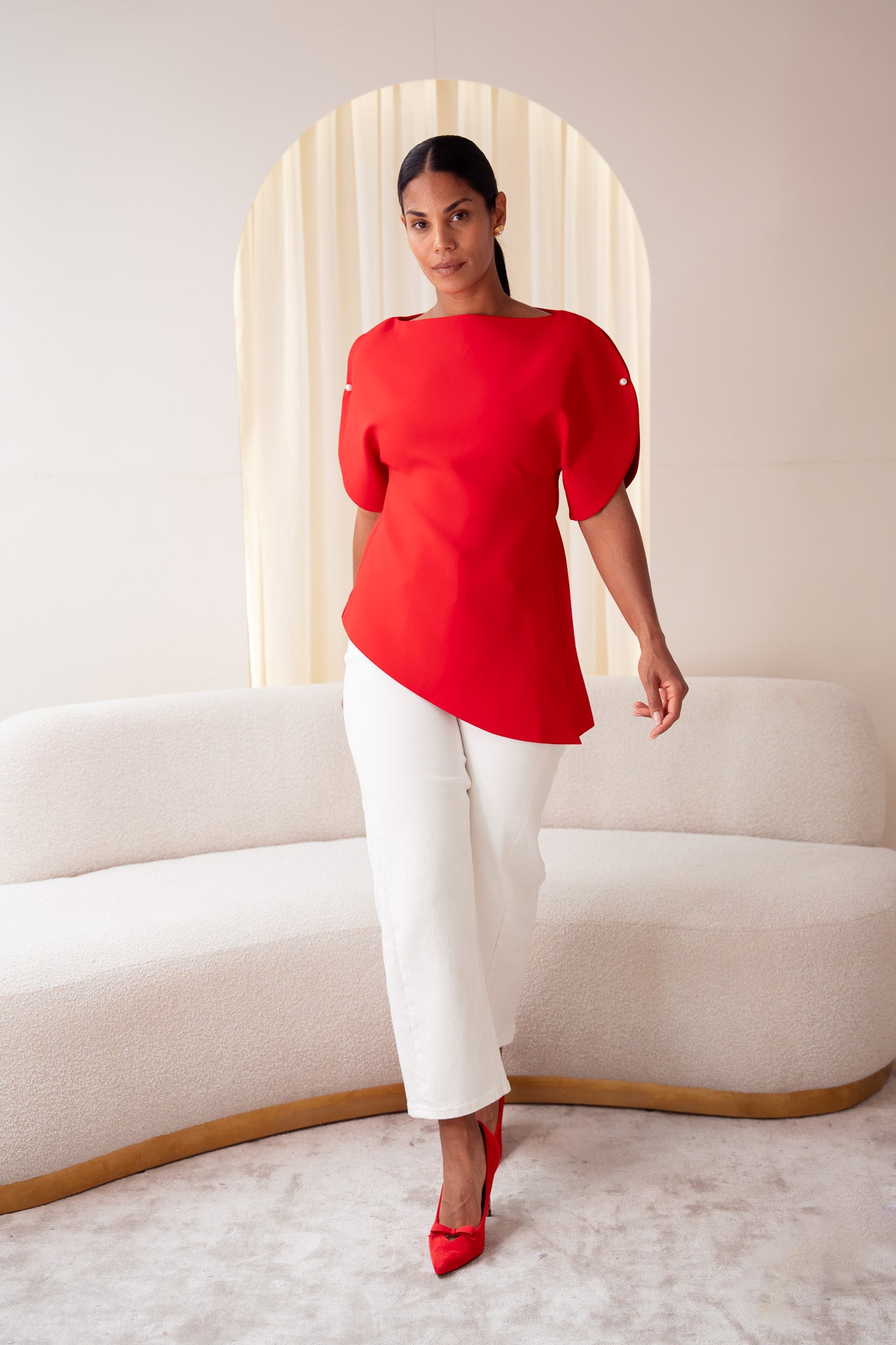 Love Laura Statement Sleeve Top In Red