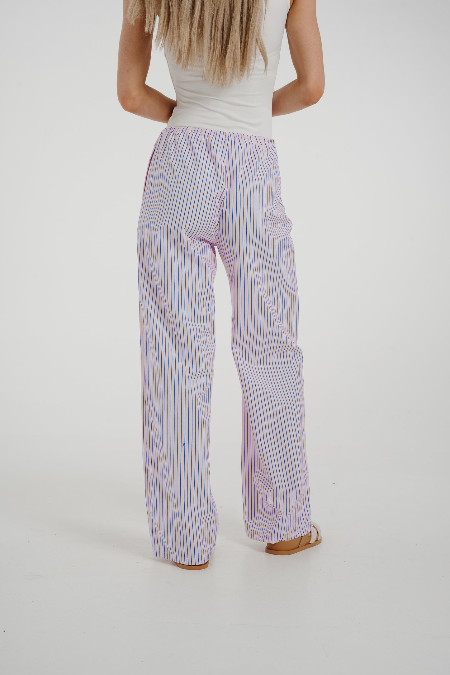 Elsa Tie Waist Pinstripe Trousers In Pink
