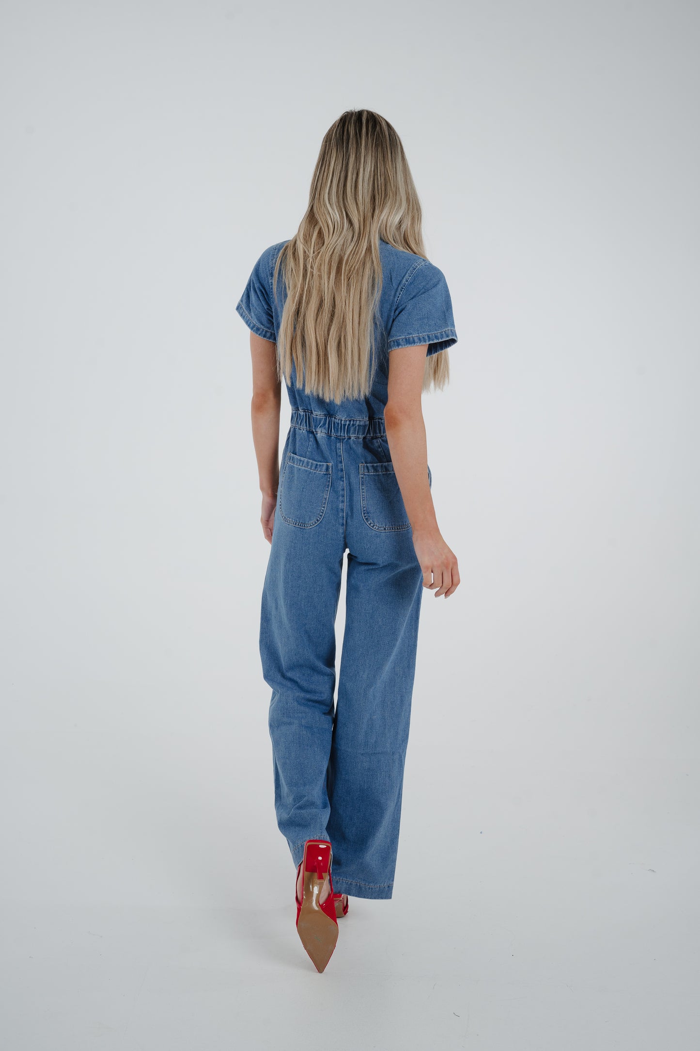 Cindy Wide Leg Jumpsuit In Mid Wash