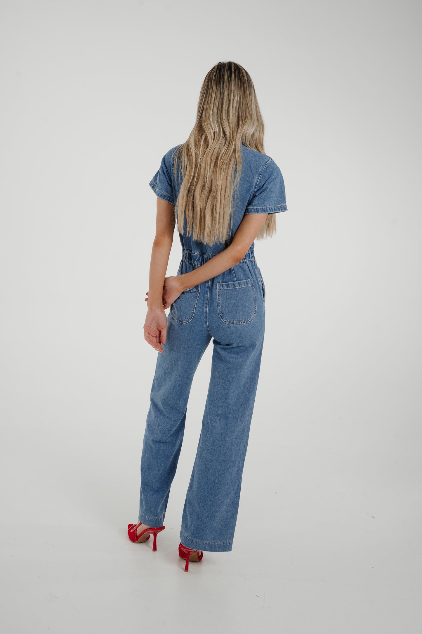 Cindy Wide Leg Jumpsuit In Mid Wash