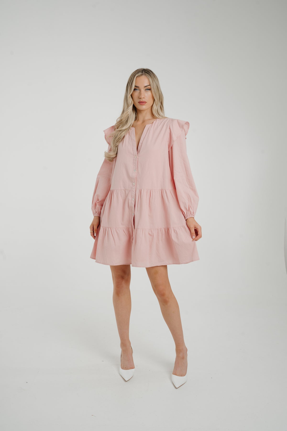Caitlyn Tiered Shirt Dress In Pink