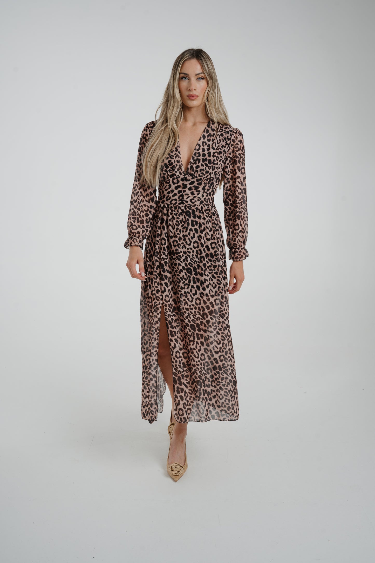 Polly V-Neck Maxi Dress In Leopard Print