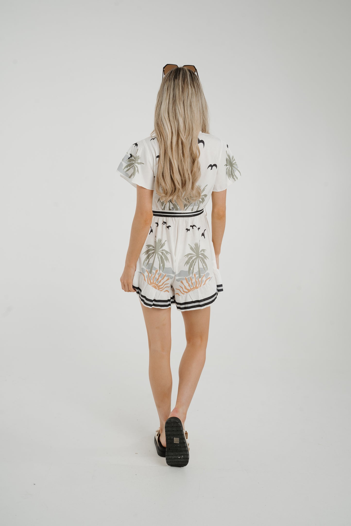 Millie Tropical Print Playsuit In White