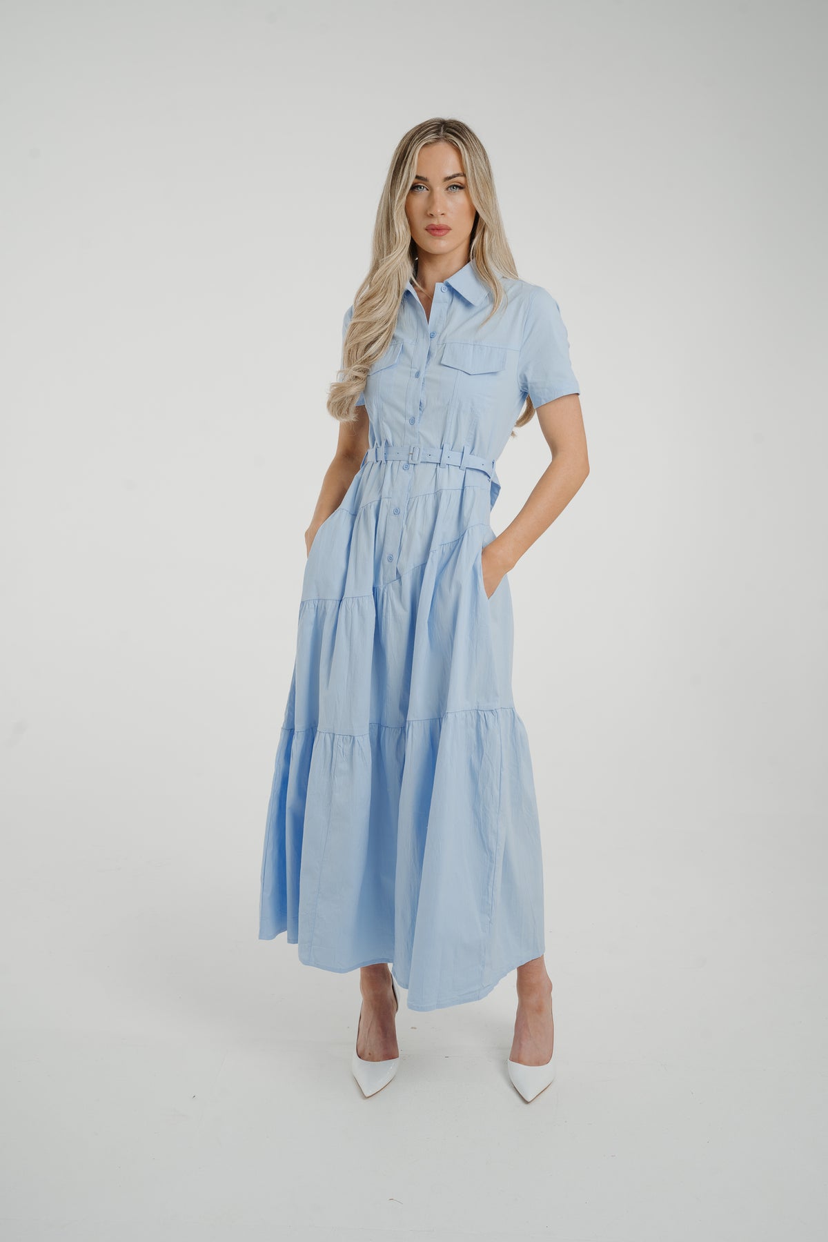 Holly Tiered Shirt Dress In Blue