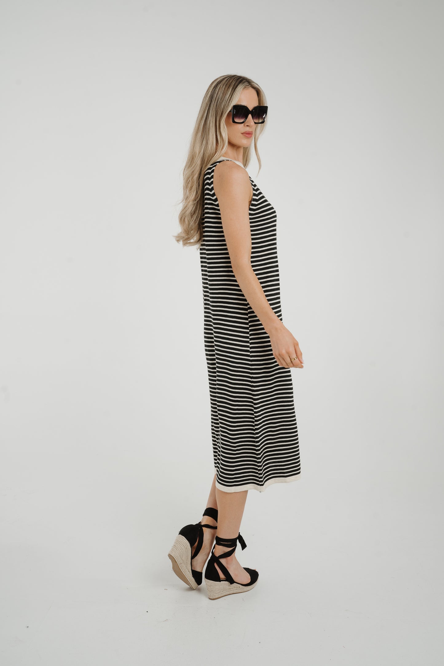 Jane Midi Dress In Black Stripe