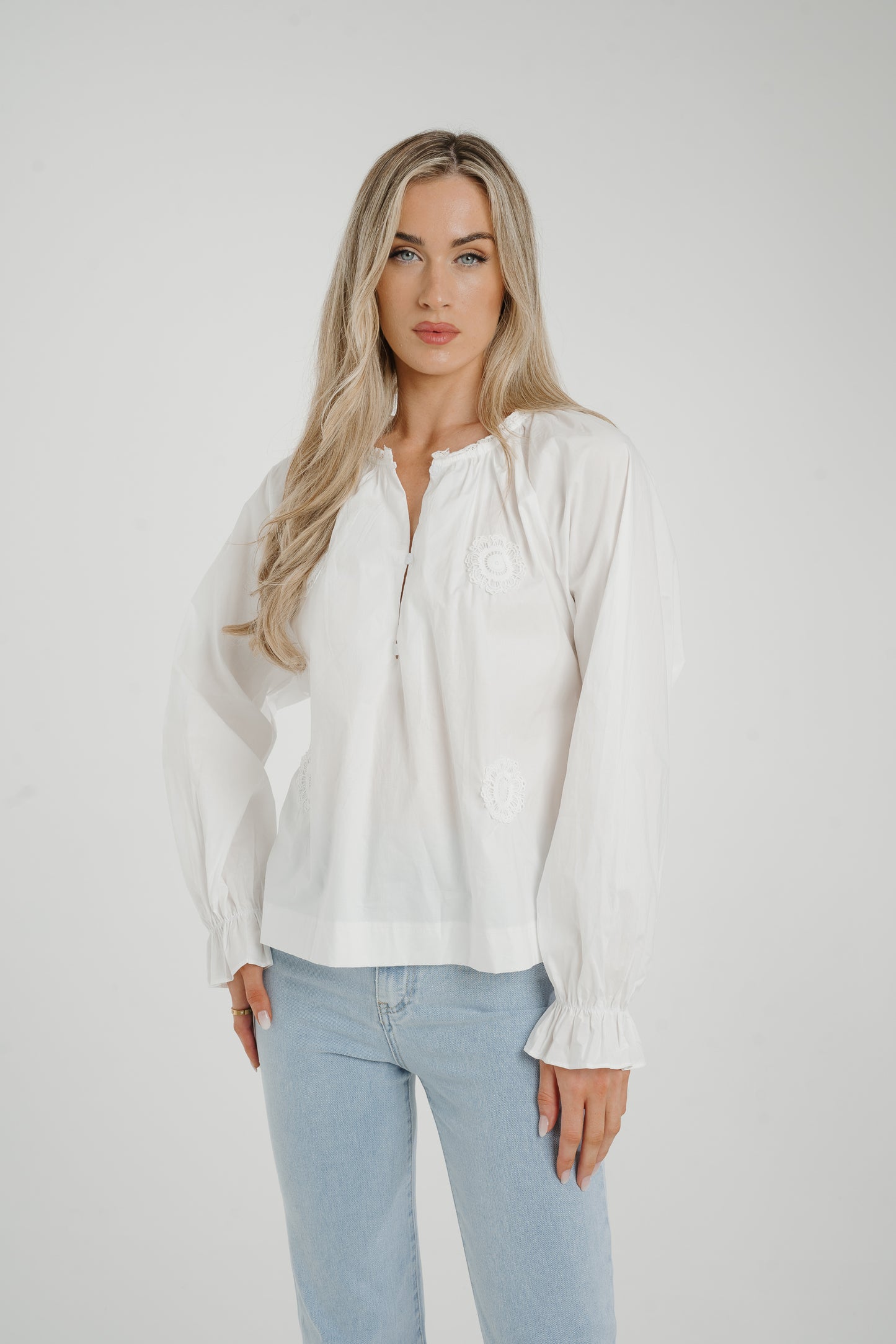 Ally Lace Appliqué Shirt In White