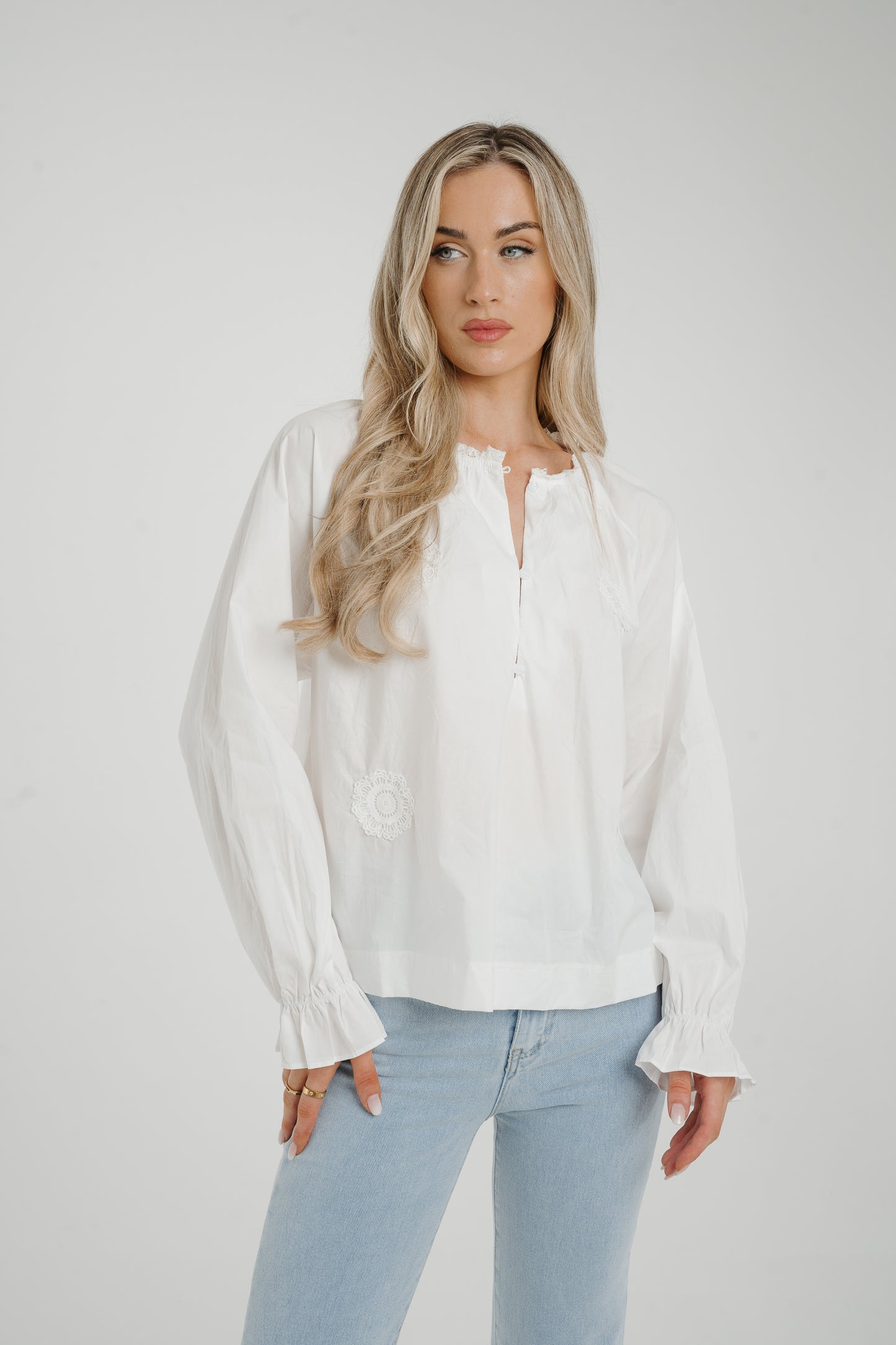 Ally Lace Appliqué Shirt In White