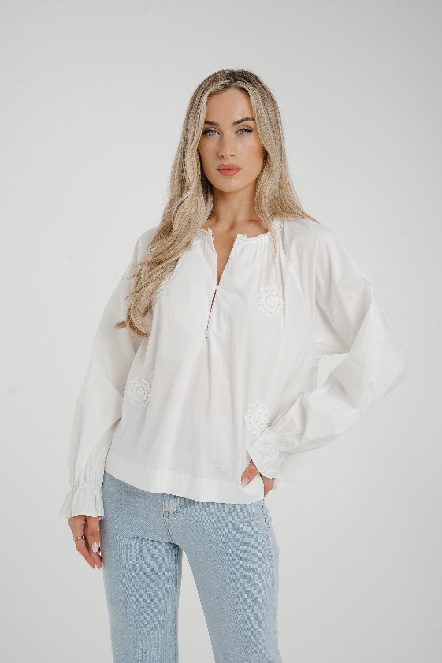 Ally Lace Appliqué Shirt In White