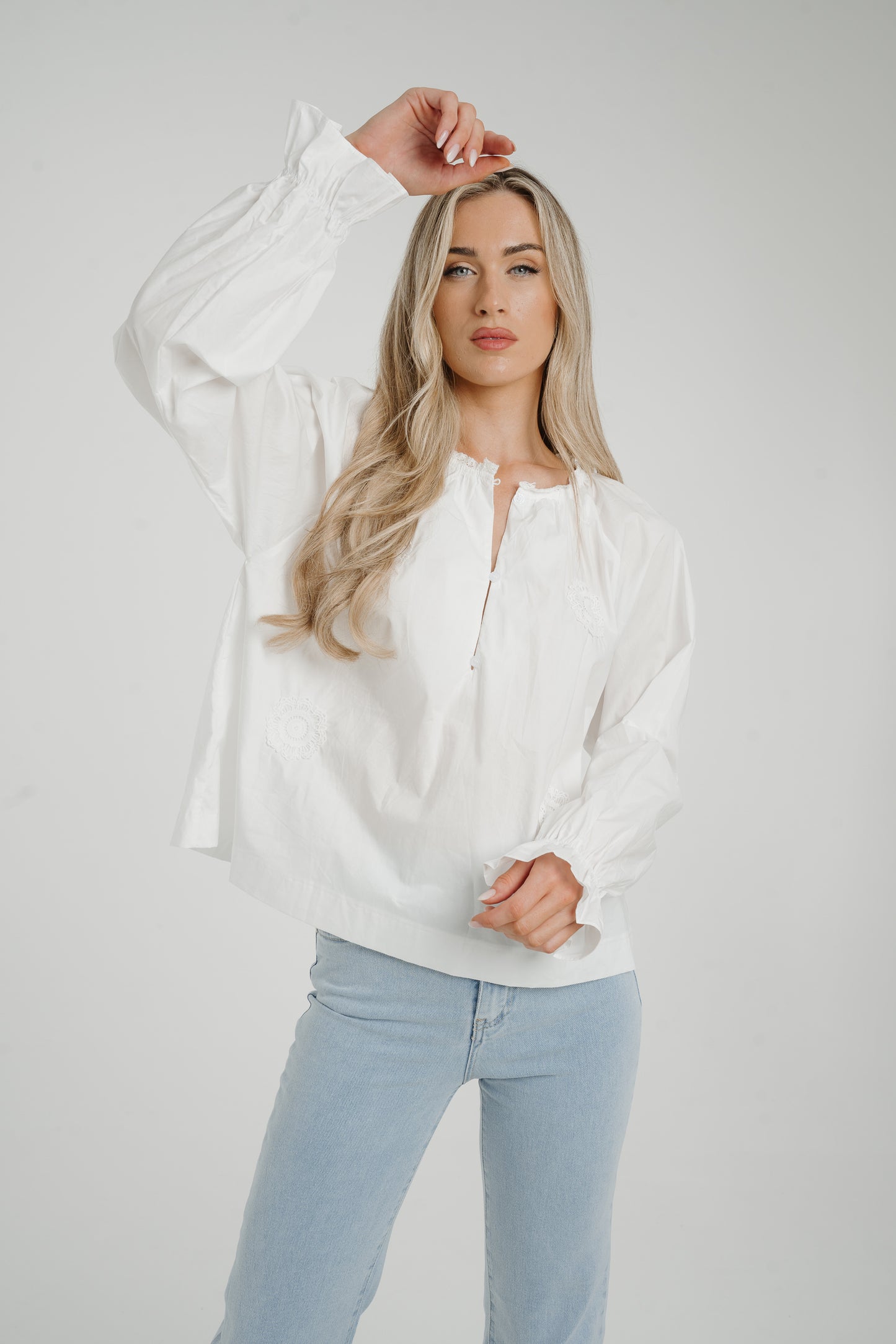 Ally Lace Appliqué Shirt In White