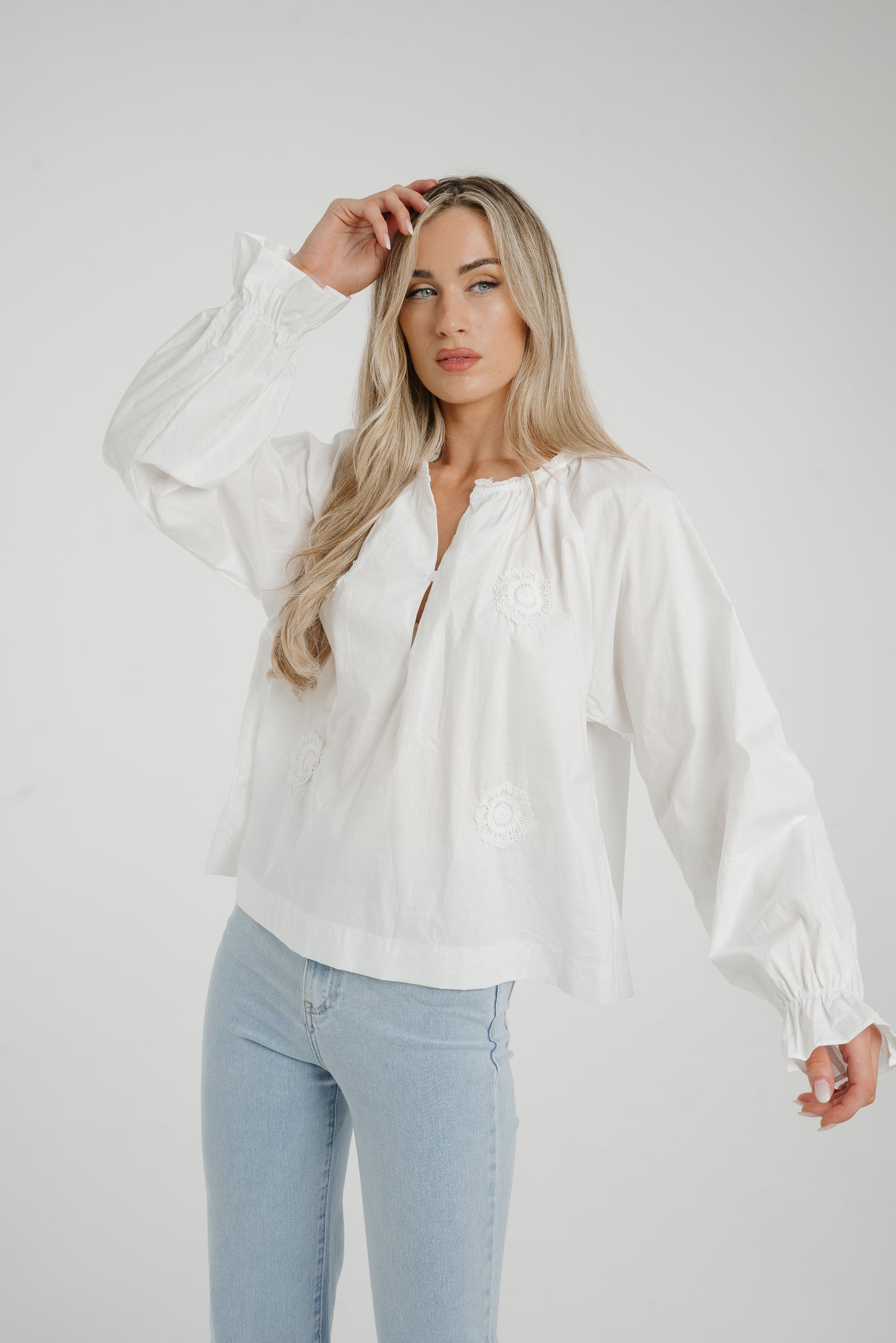 Ally Lace Appliqué Shirt In White