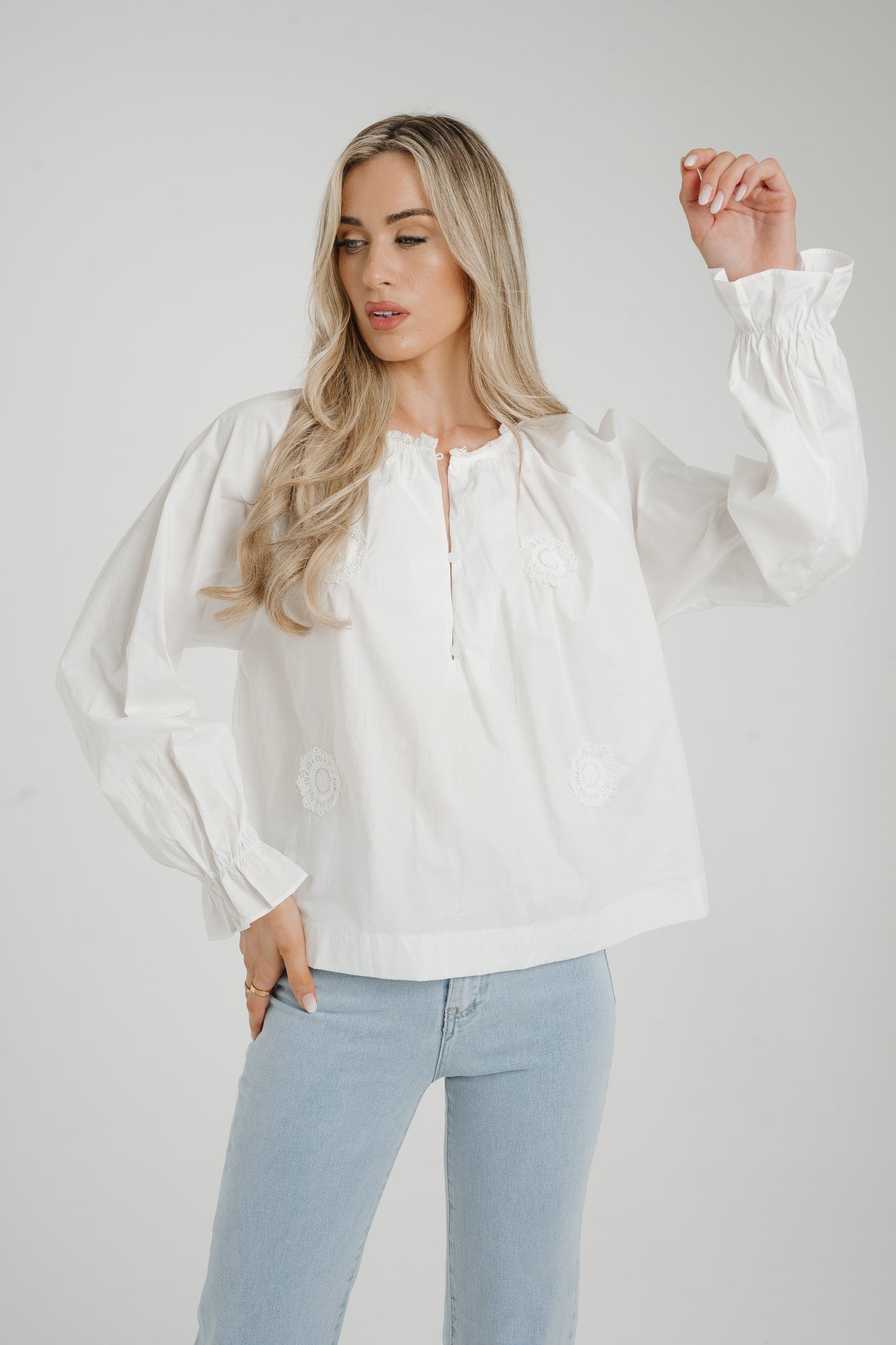 Ally Lace Appliqué Shirt In White