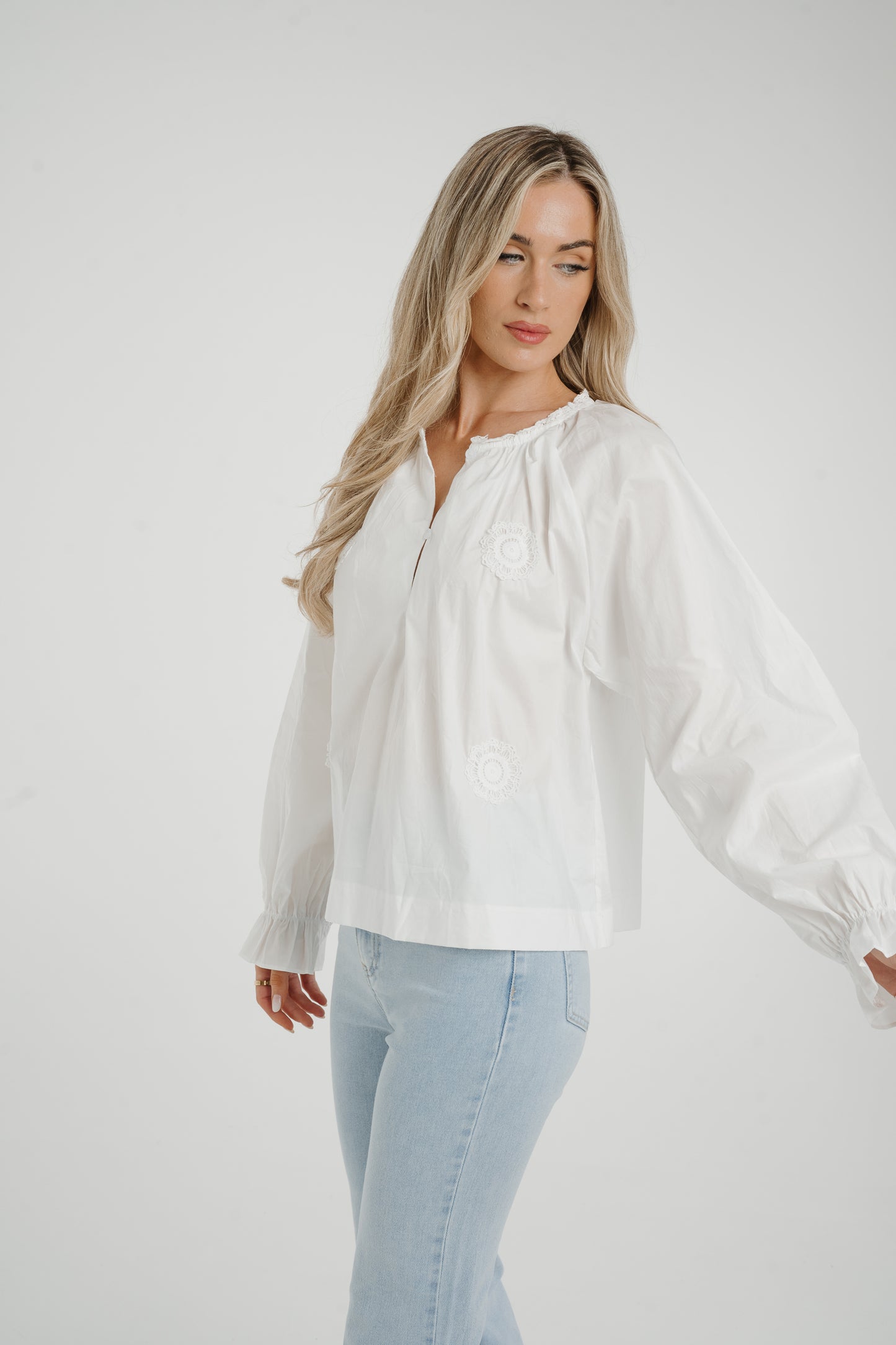 Ally Lace Appliqué Shirt In White