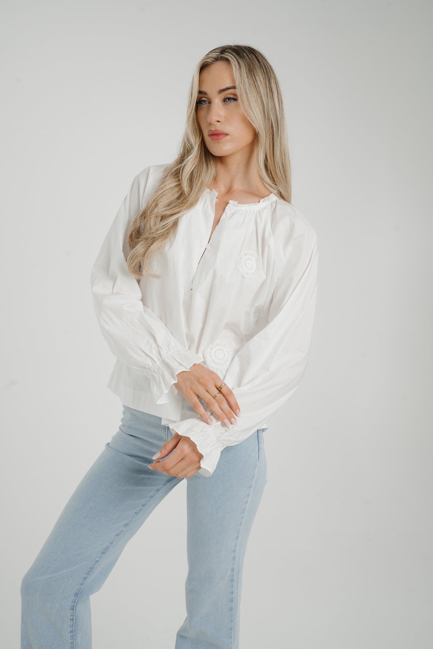 Ally Lace Appliqué Shirt In White