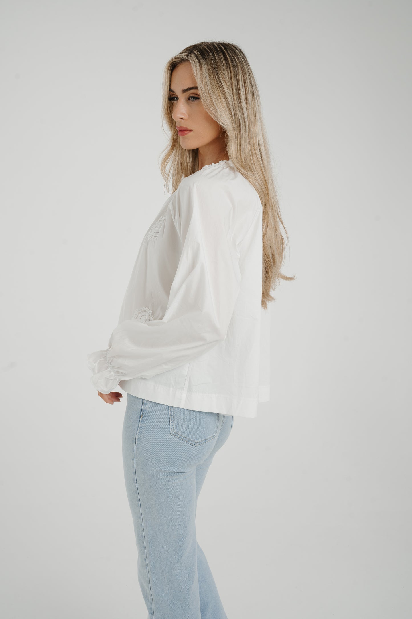 Ally Lace Appliqué Shirt In White