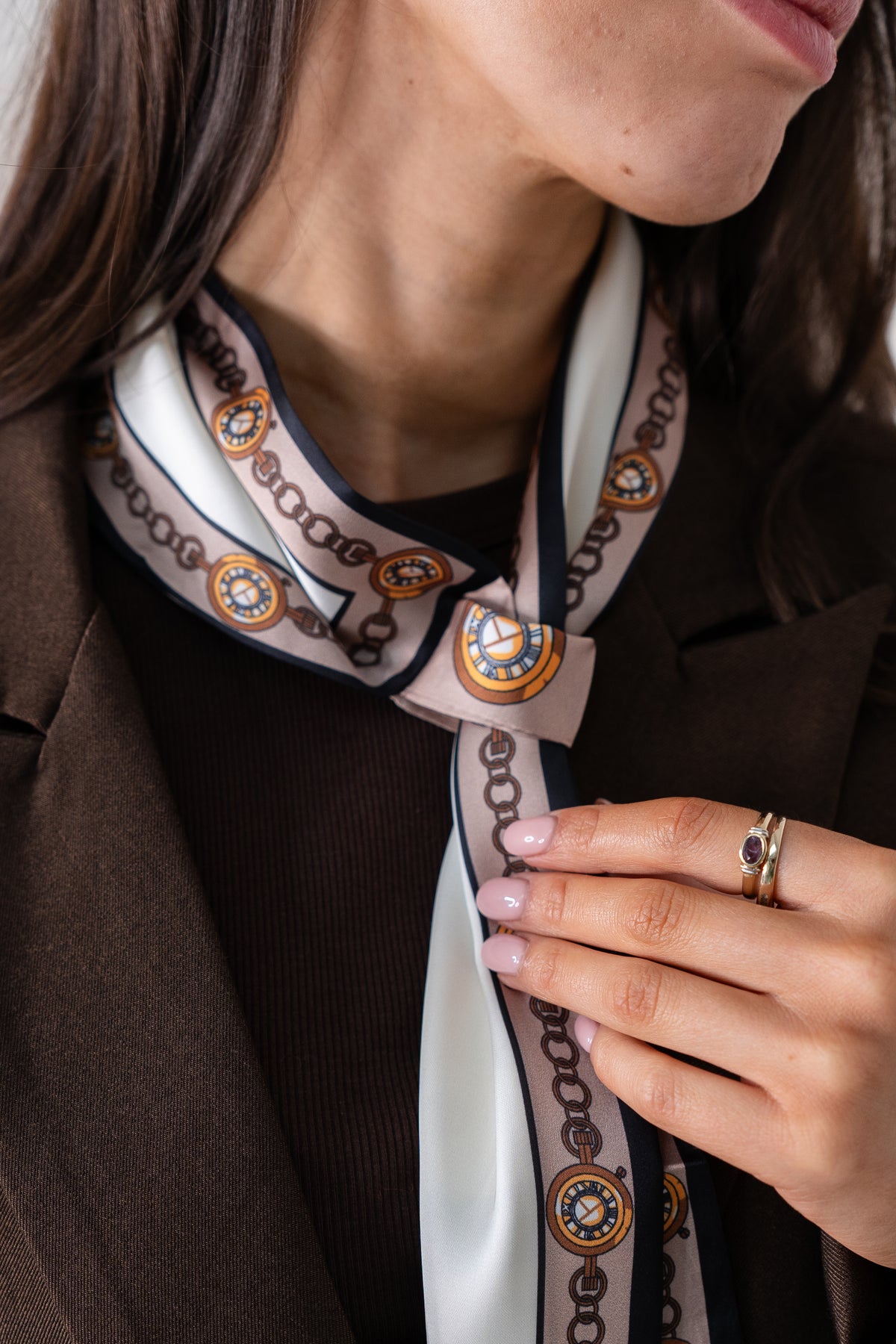 Orla Border Print Neck Scarf In White