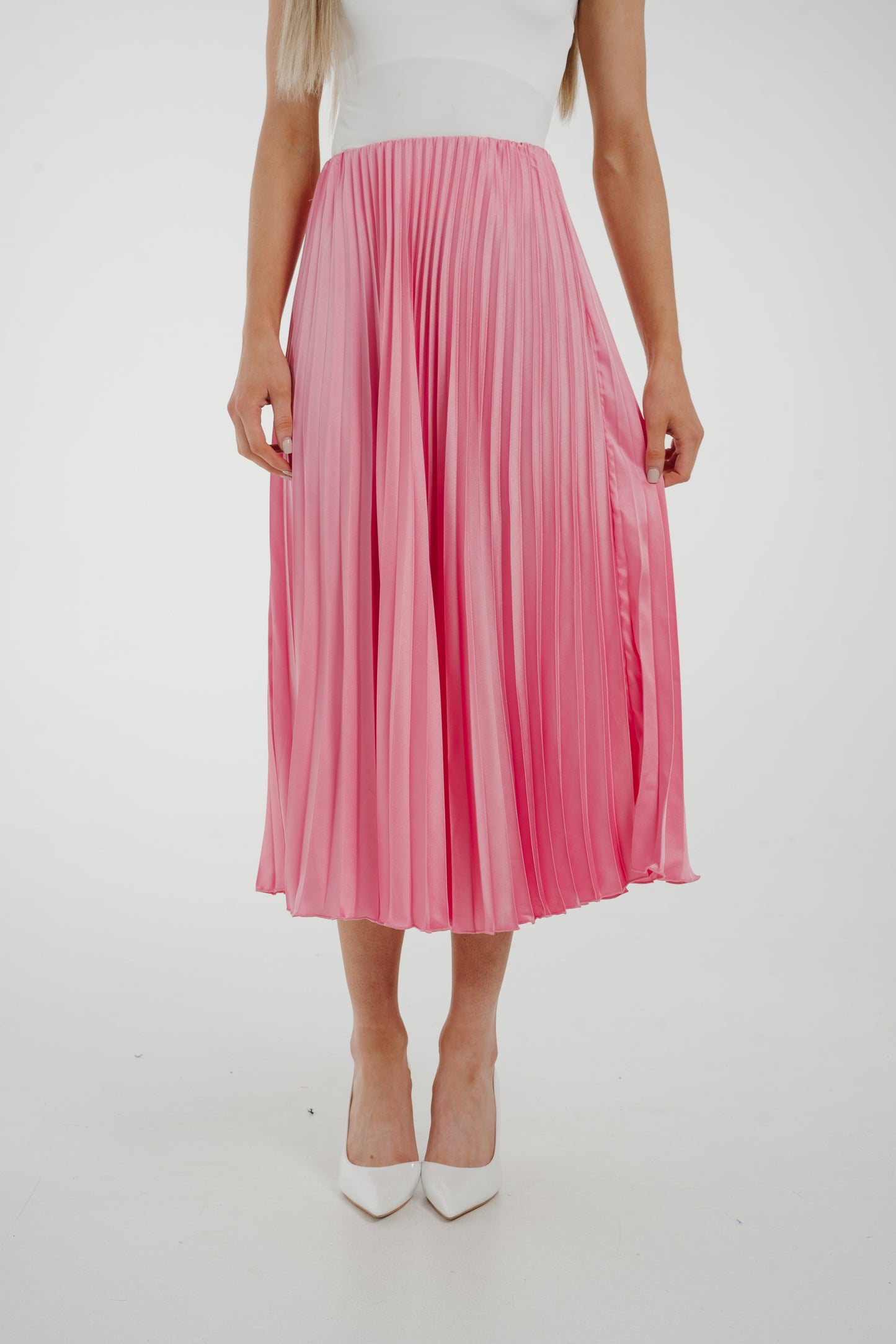 Millie Pleated Midi Skirt In Pink
