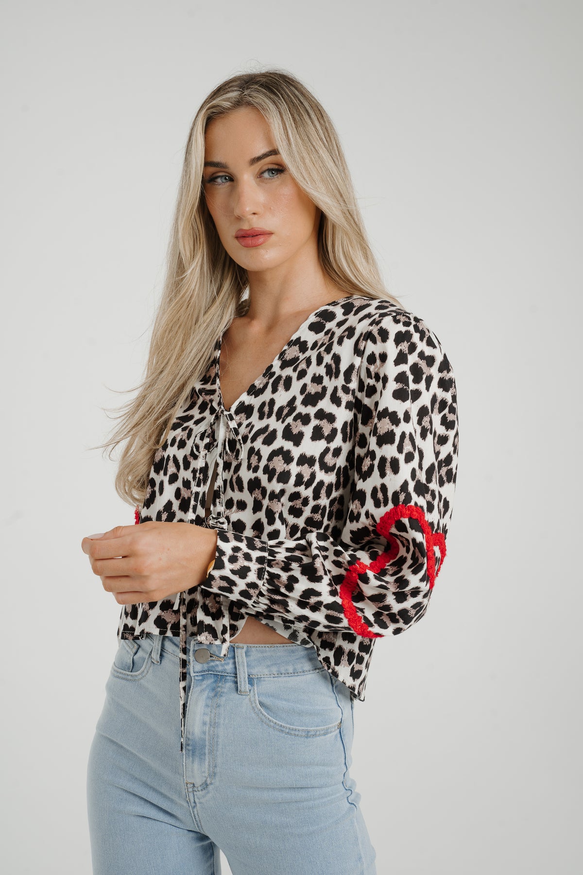 Lynne Red Sleeve Detail Blouse In Leopard Print