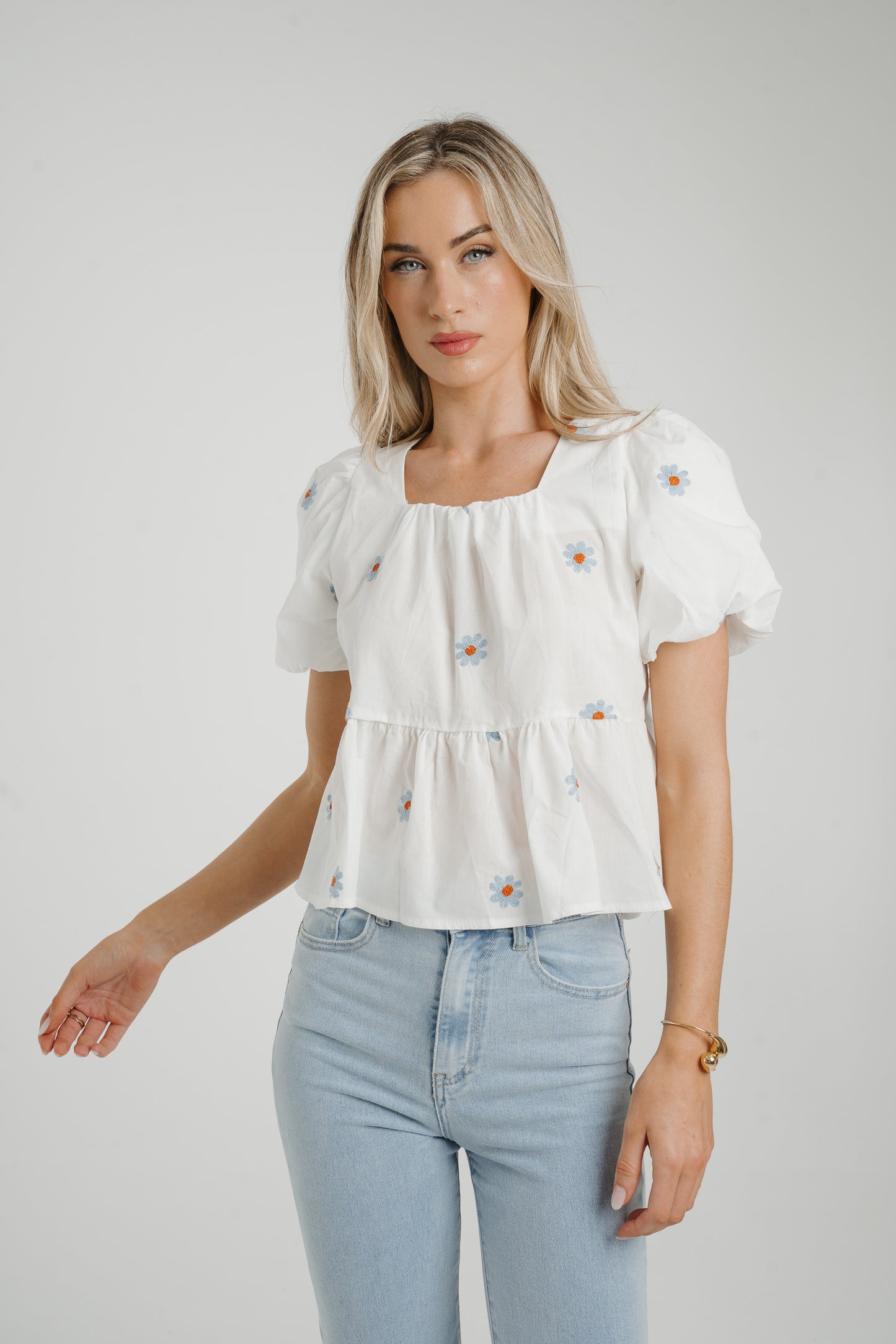 Holly Blue Floral Top In White