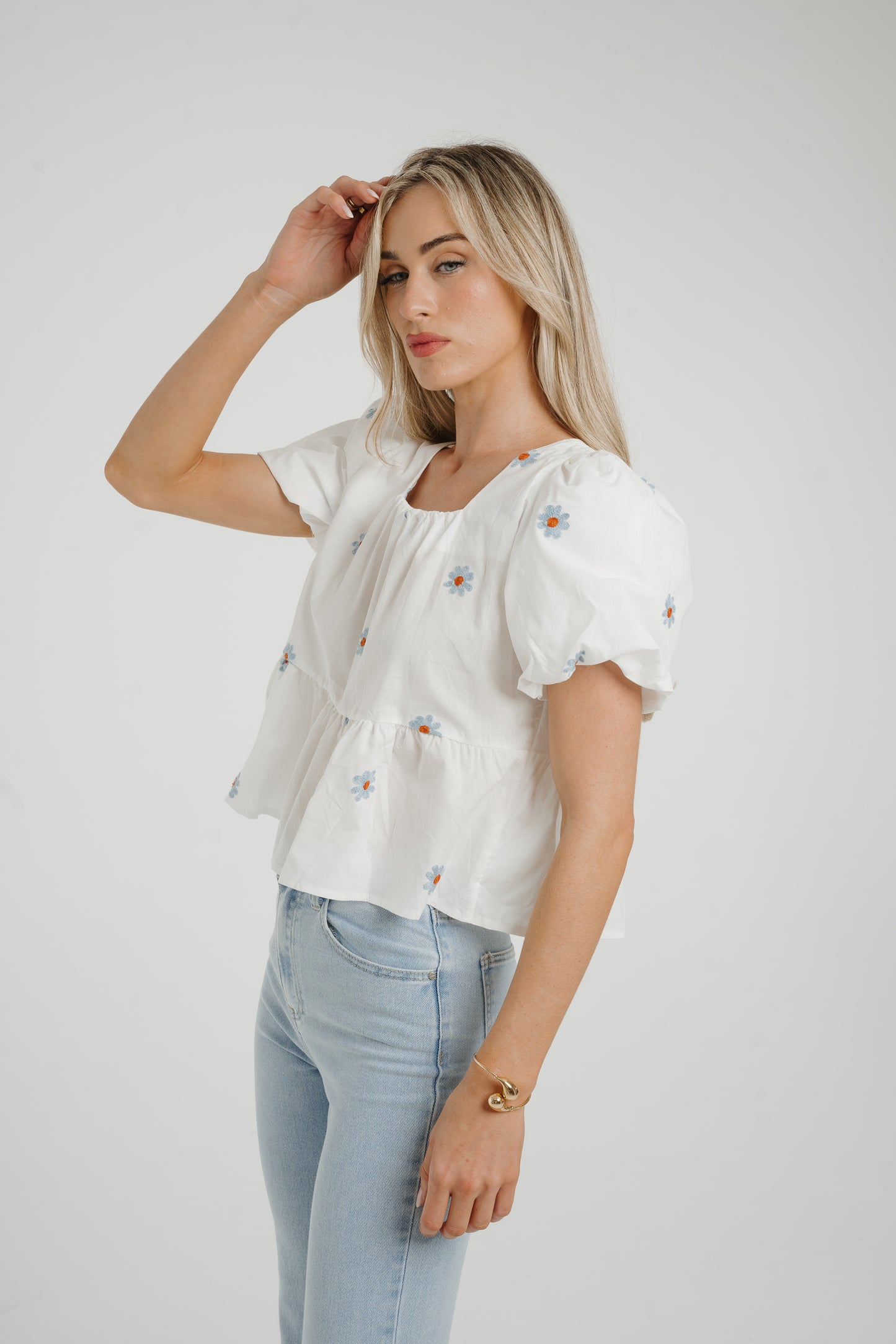 Holly Blue Floral Top In White