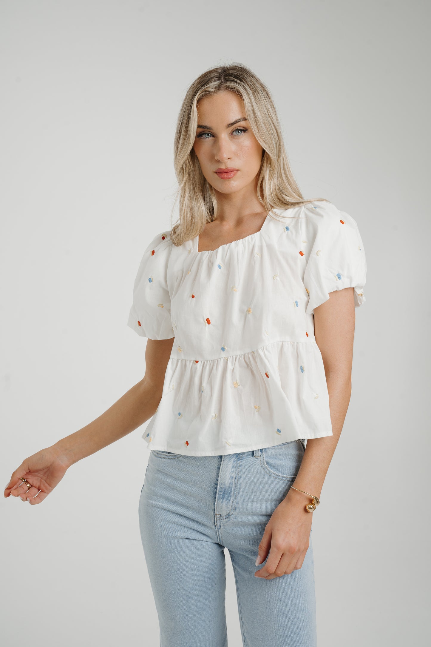 Holly Multi Floral Top In White