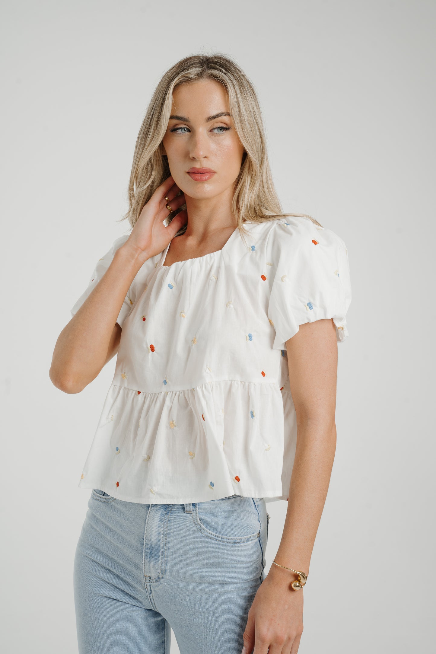Holly Multi Floral Top In White
