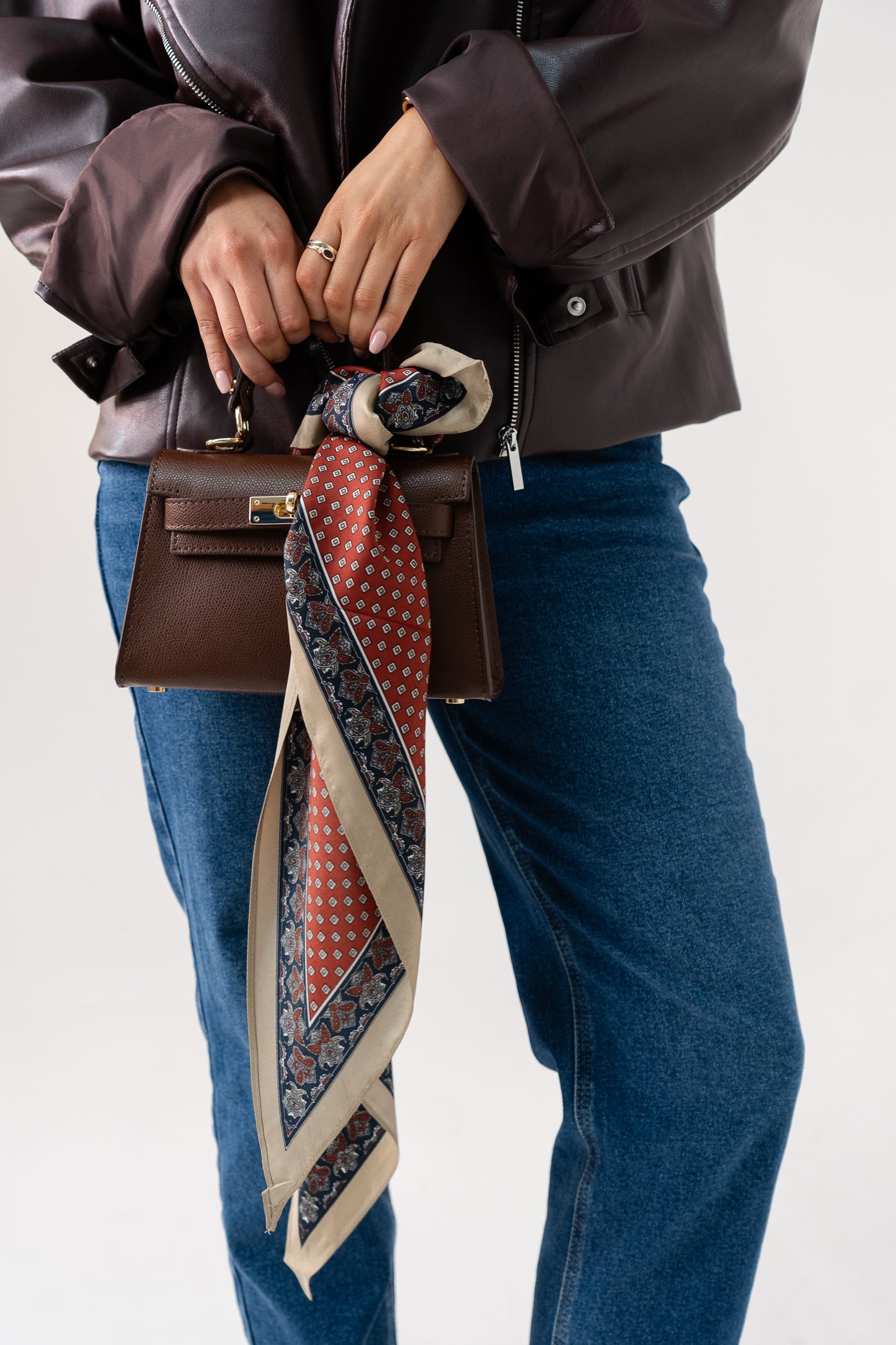 Orla Square Print Neck Scarf In Bordeaux Mix