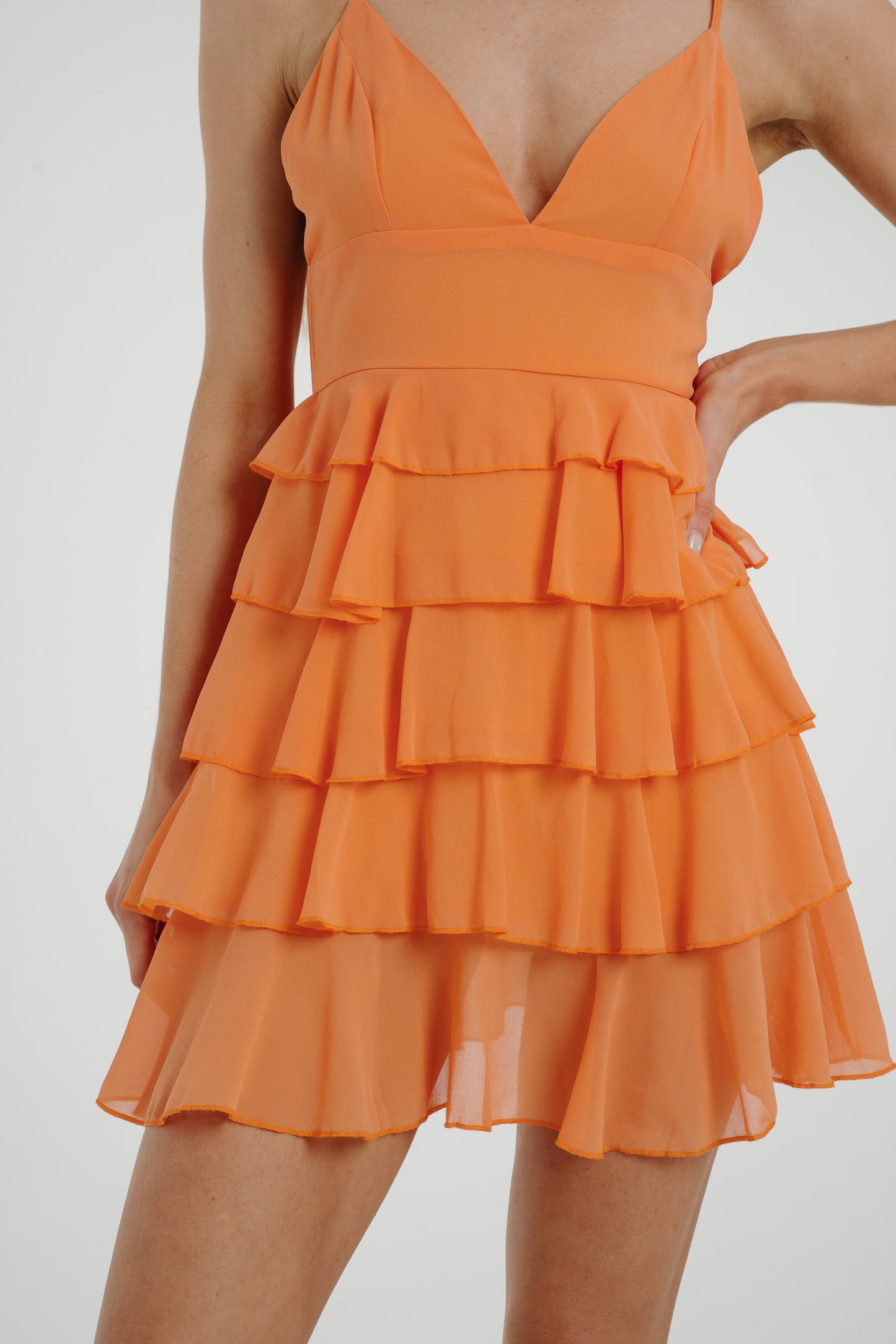 Lila Tiered Mini Dress In Orange