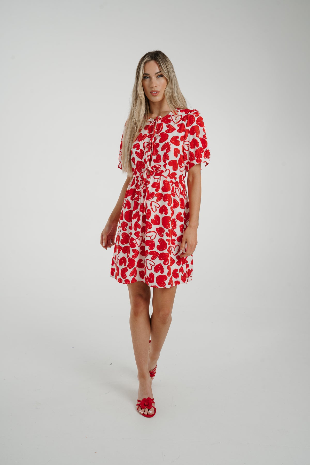 Ally Tie Front Dress In Red Mix