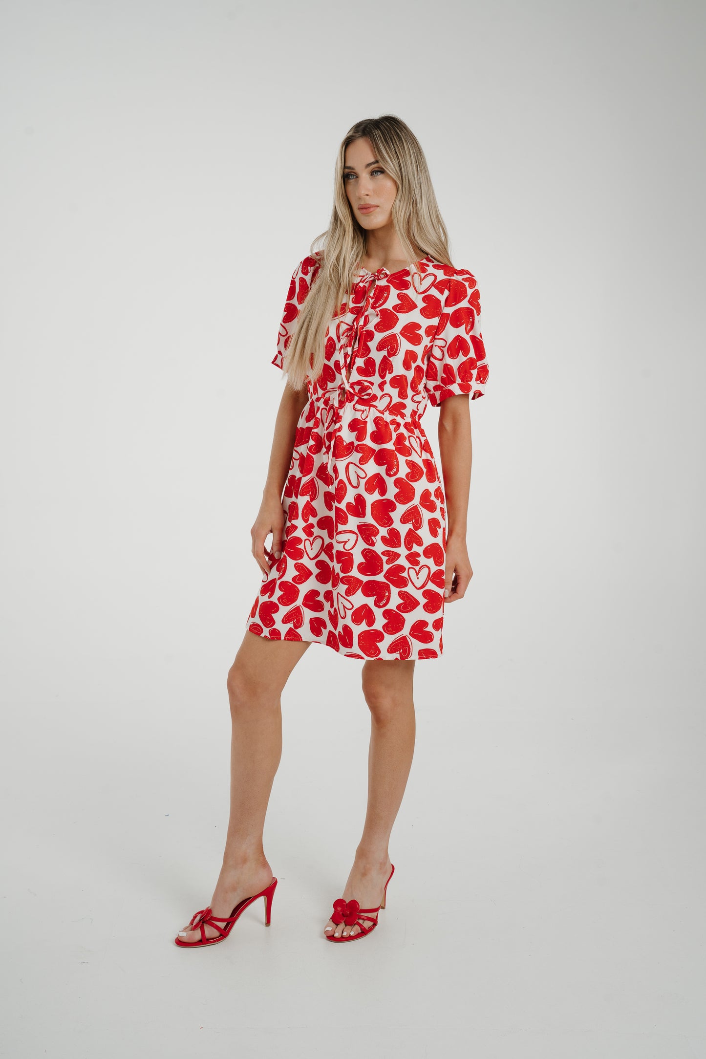 Ally Tie Front Dress In Red Mix