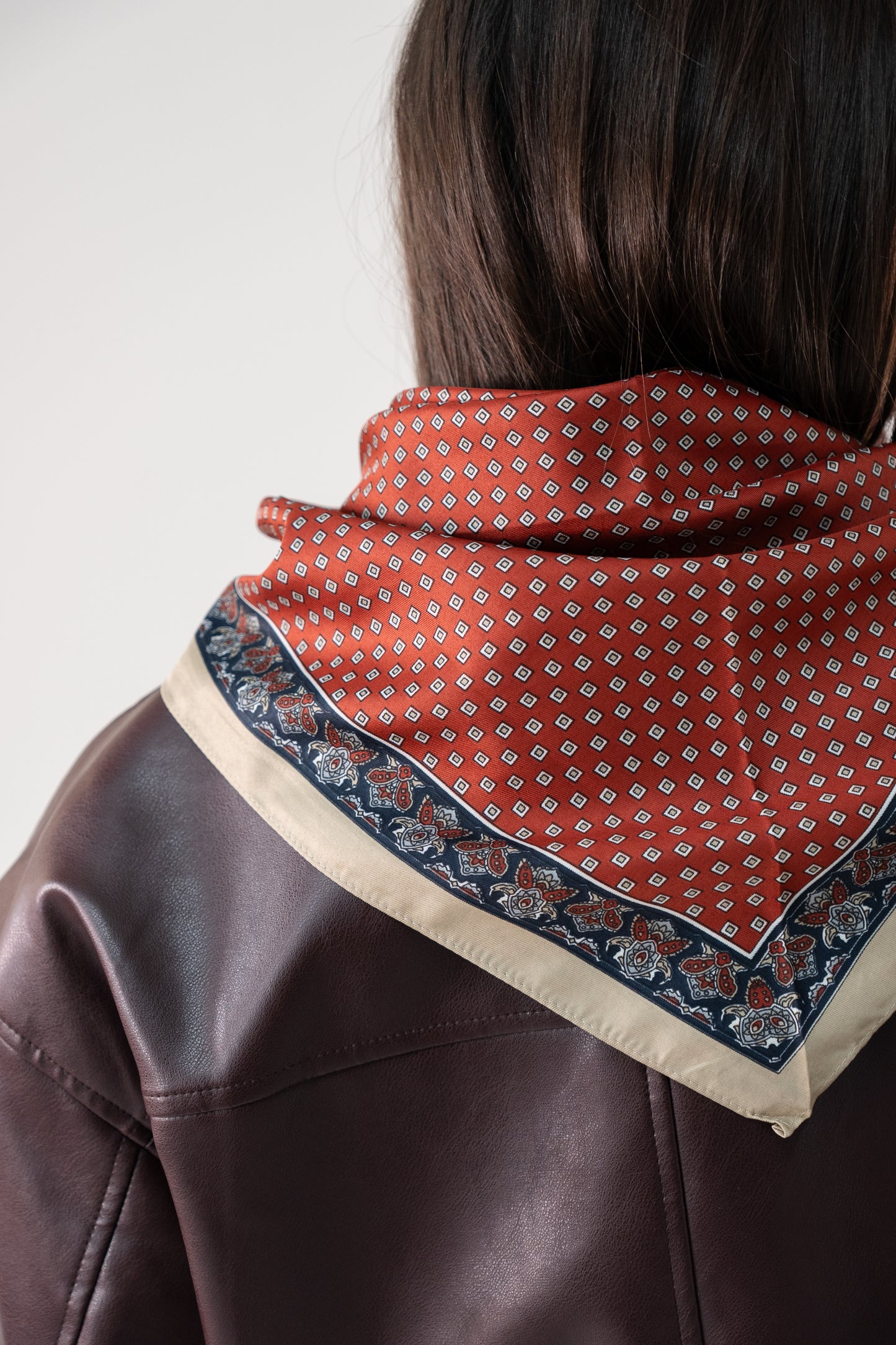 Orla Square Print Neck Scarf In Bordeaux Mix