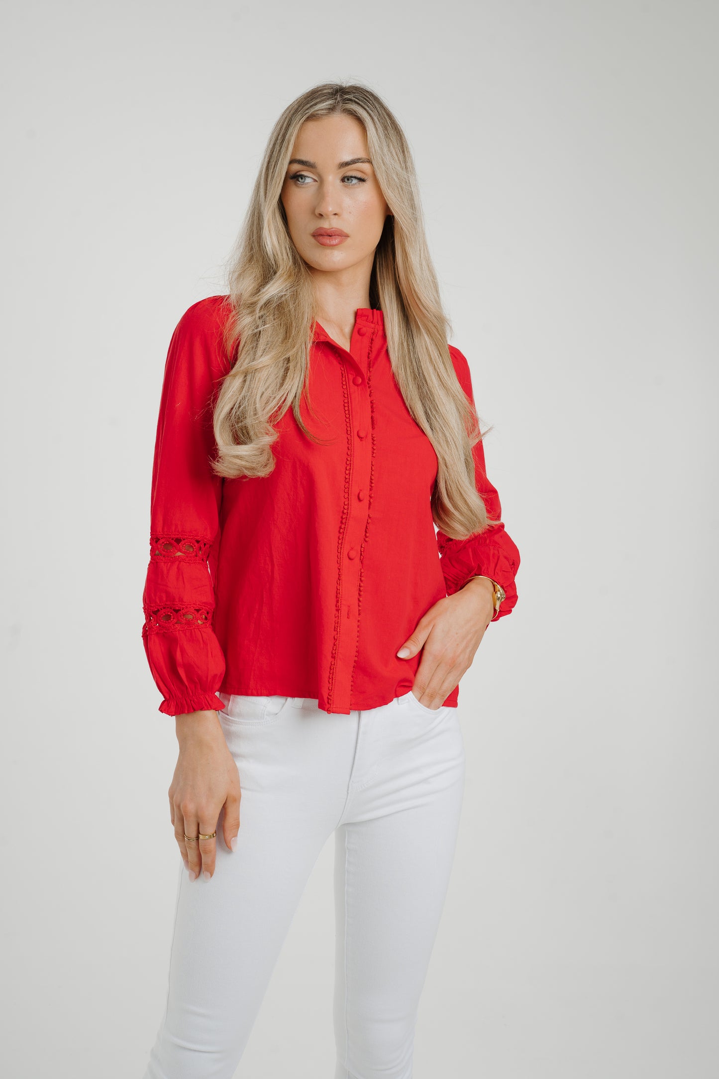 Ally Crochet Sleeve Blouse In Red